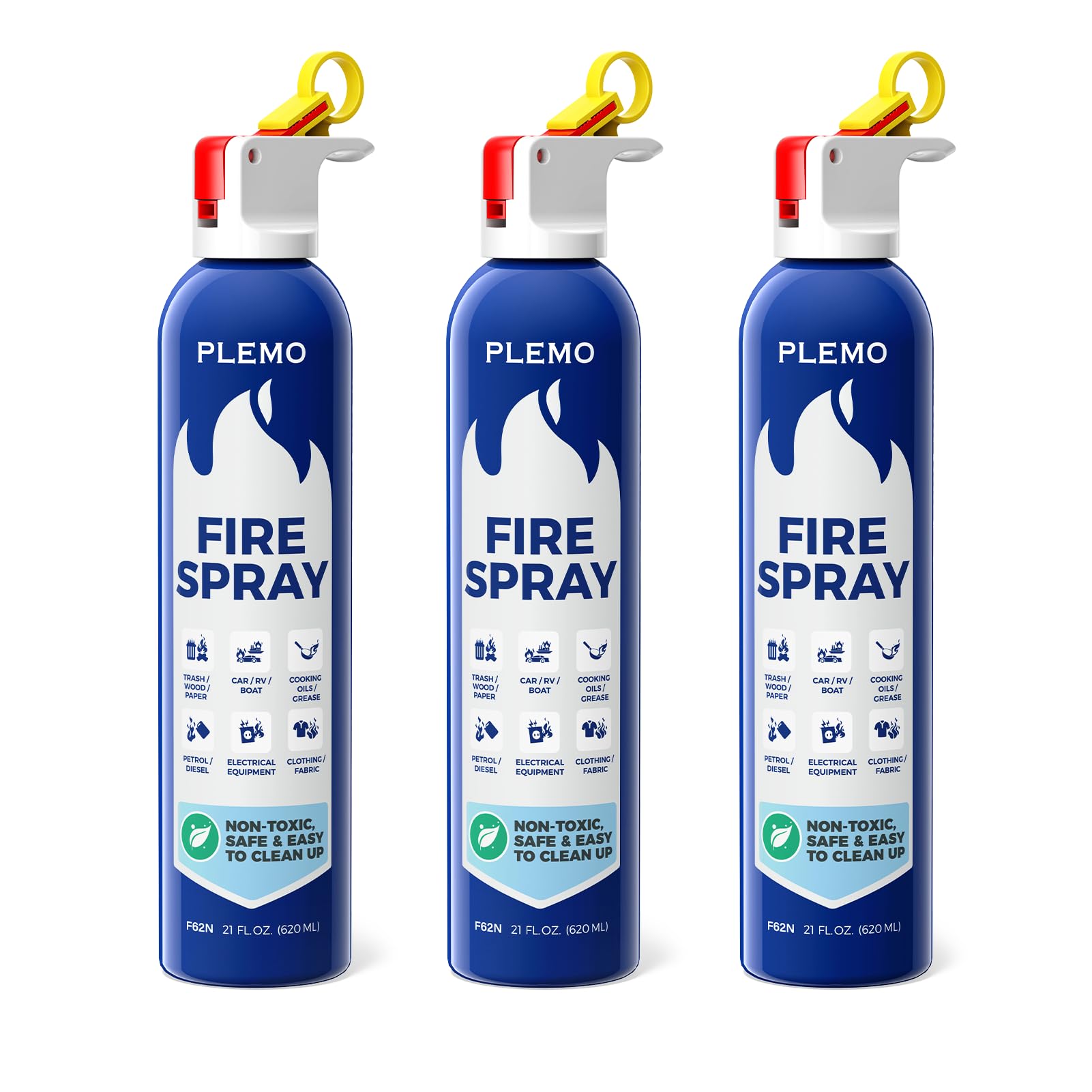 PLEMO Fire Extinguisher for Home, Compact Fire Extinguisher 620ml Fire Spray for Car, Kitchen, Truck, F62N, 3-Pack