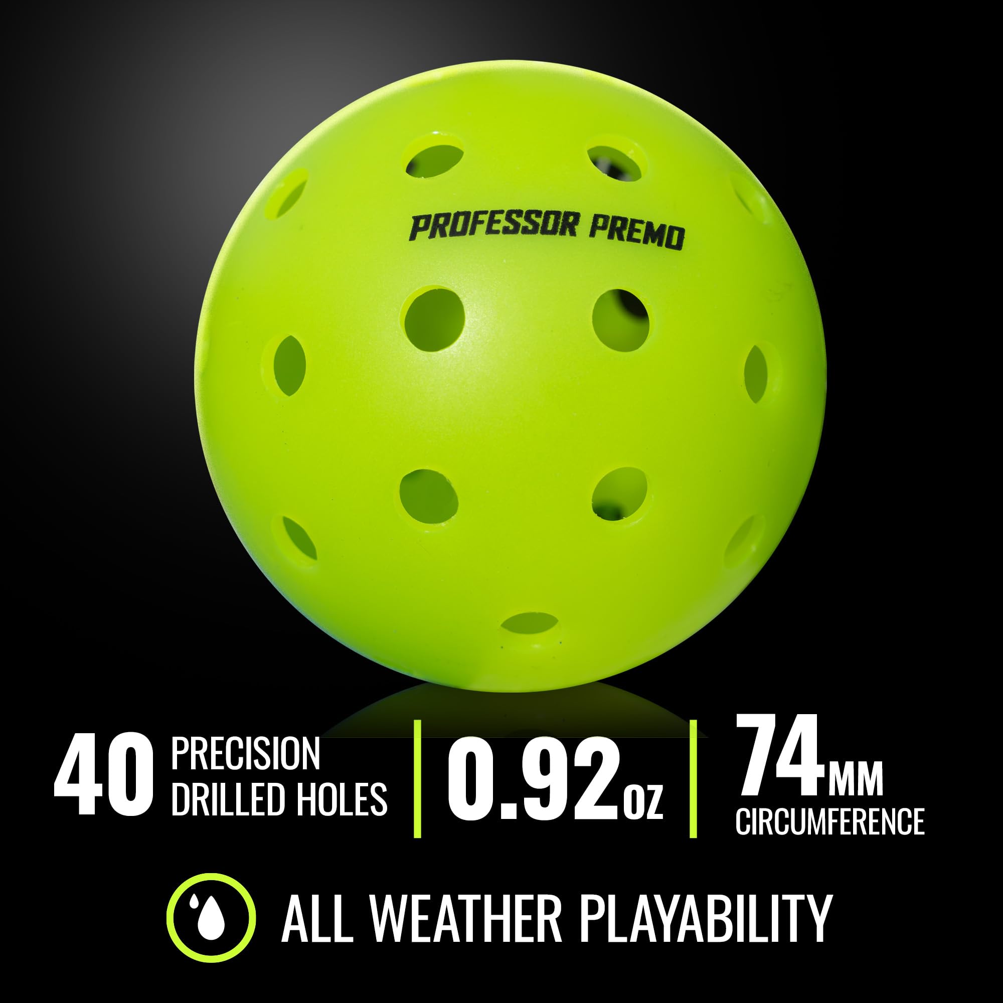 Professor Pickleball PREMO40 Outdoor Pickleball Balls - Tournament Grade Premium Pickleball - 4 Pack of Balls, 12 Pack, 36 Pack, 100 Pack - USAPA Approved PickleBall Balls