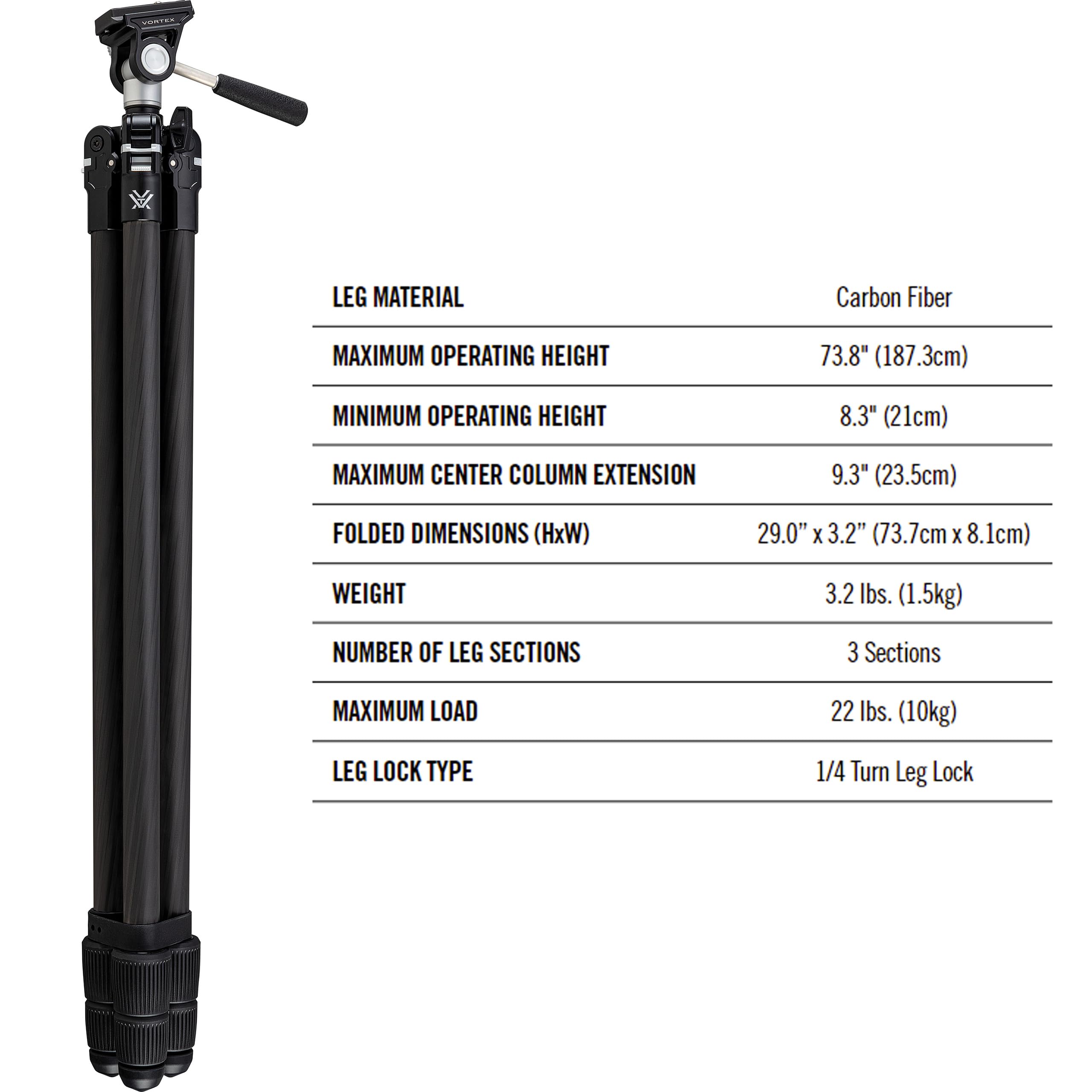 Vortex Optics Ridgeview Carbon Tripod Kit Black