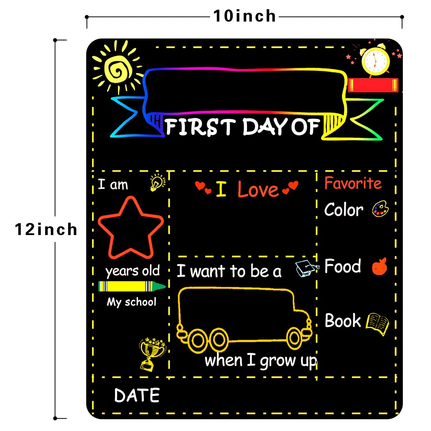 First Day of School Chalkboard Personalized - 12" x 10" Double Sided Small Chalkboard Easy Clean, Back to School Board for Kids, Last Day of Kindergarten Sign Photo Prop