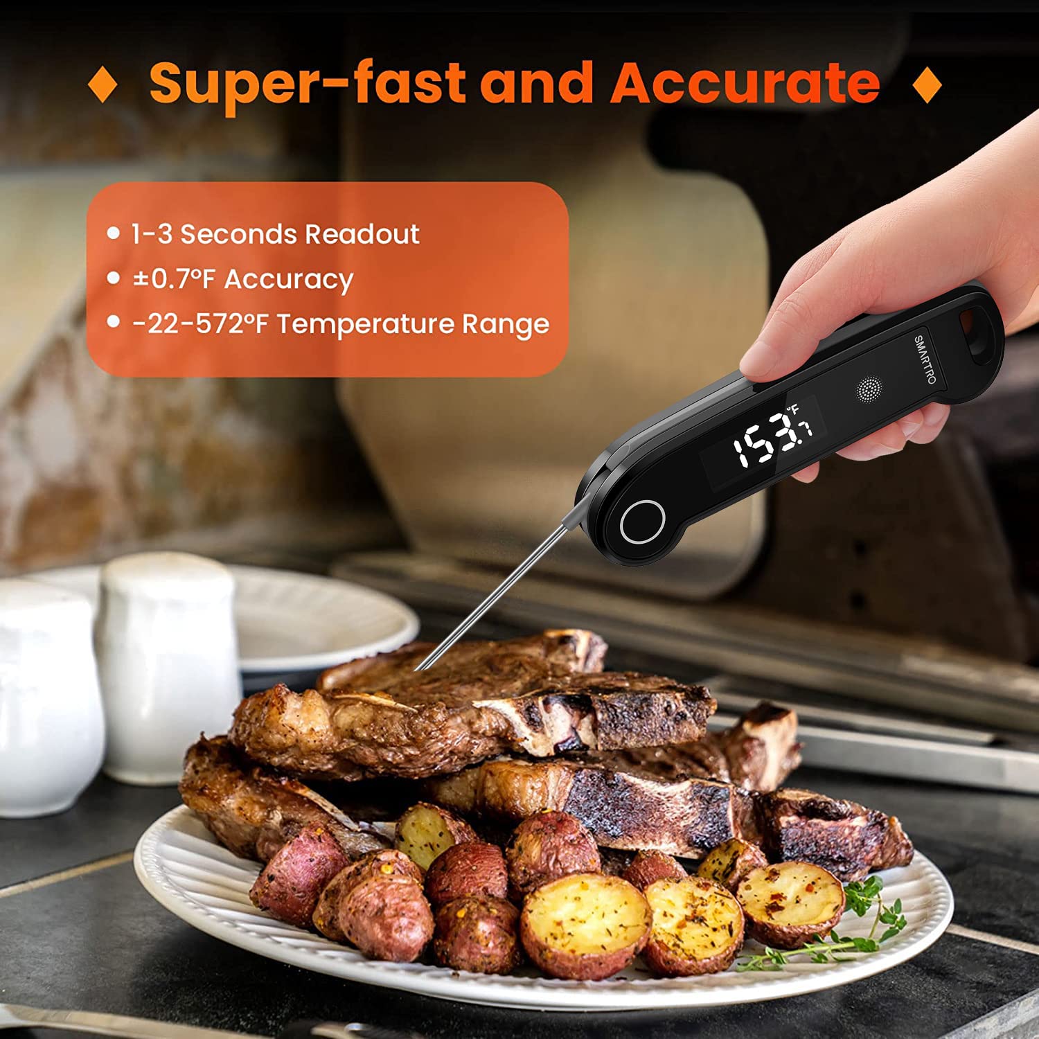 SMARTRO ST49 Digital Thermocouple Instant-Read Meat Thermometer with Ambidextrous Backlit for Food, Grilling, BBQ, Kitchen Cooking, Oil Deep Frying and Candy