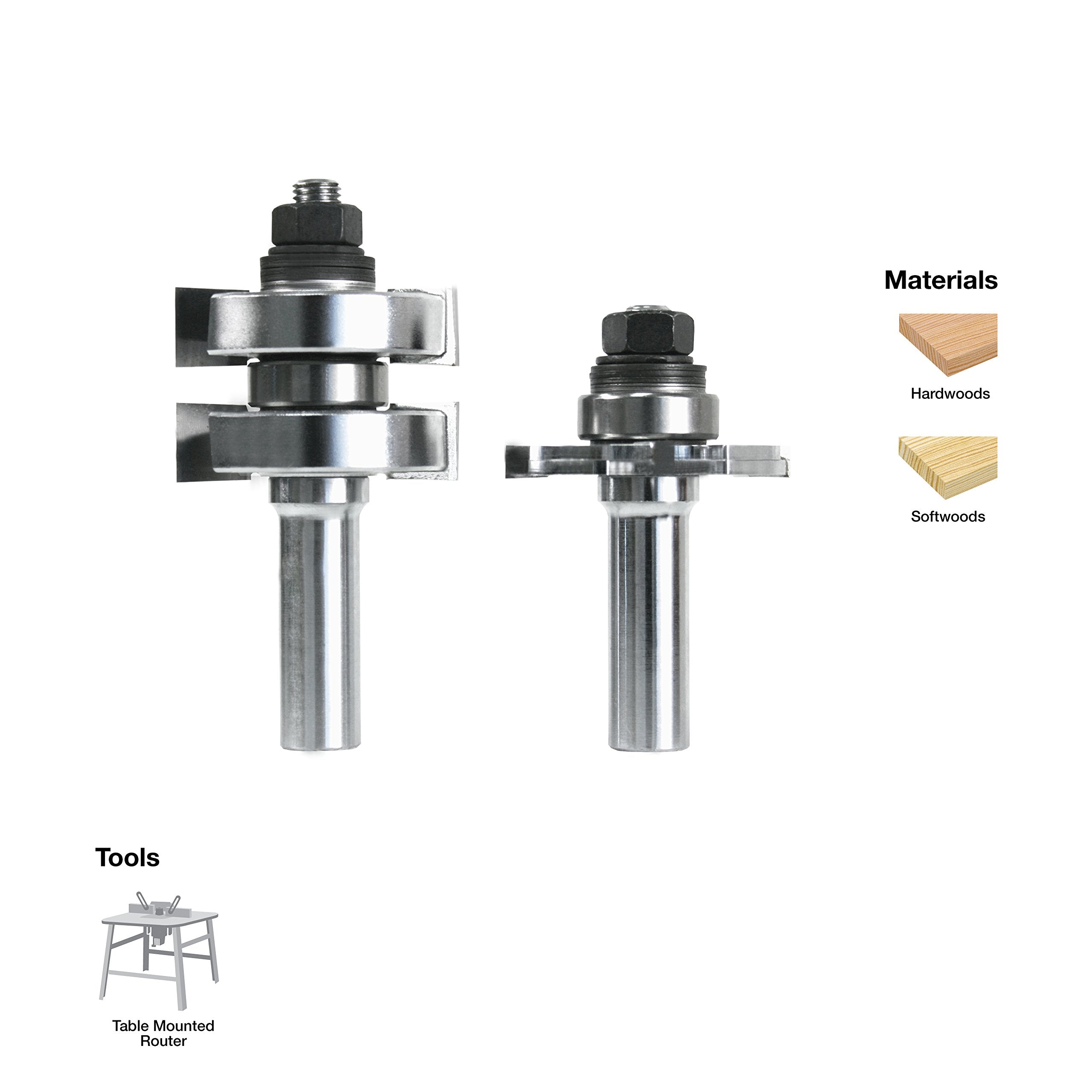 Freud Adj Tongue & Groove Router Bit Set w/1-3/4" Dia, ½" Shank (99-036)