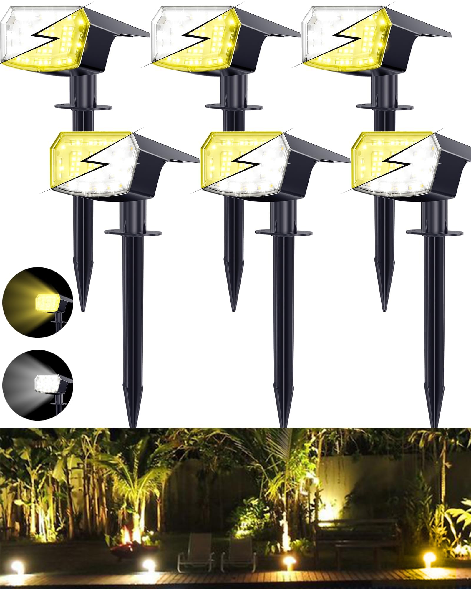 Biling Warm/White/Nature 3 in 1 Solar Spot Lights Outdoor, 6 Pack Solar Lights Outdoor Waterproof, Solar Spotlights Solar Powered Landscape Lighting for Outside Tree Yard Garden Driveway Pathway