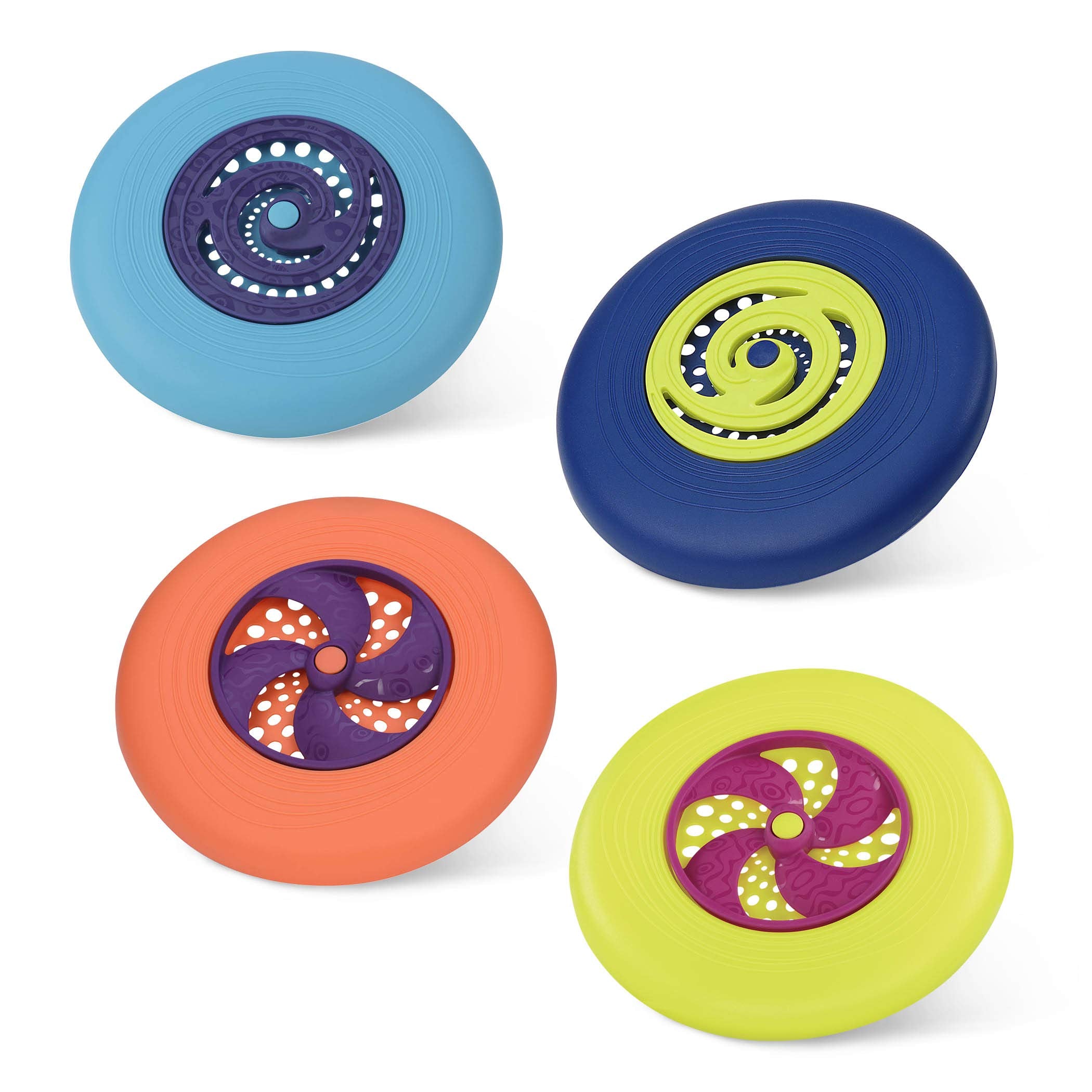 B. toys- Flying Disc Set – 4 Colorful Frisbees – Outdoor Sports & Games for Kids – Frisbee Set for Backyard, Park, Beach – Disc-Oh -4 Years +