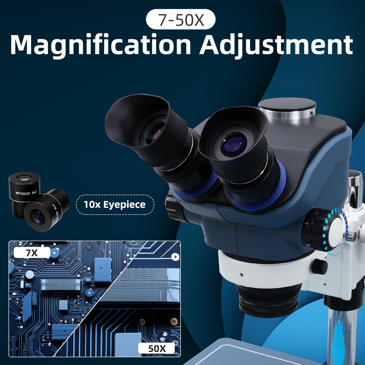 HengTianMei TX-350S Professional Binocular Stereo Zoom Microscope WF10x Eyepieces, 7X-50X Magnification Electronic Repair Microscope with Touch Ring Light, Solder Fume Extractor, Silicone Solder Mat