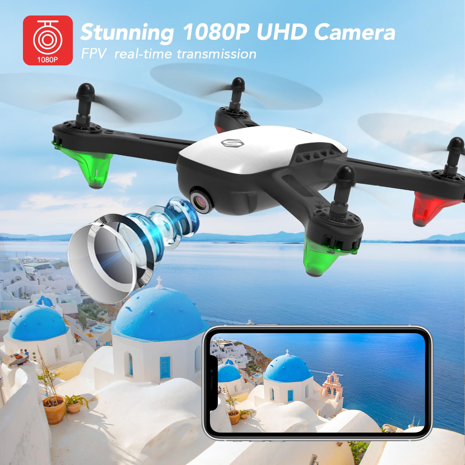 Drone with Camera for Adults, SANROCK 1080P HD FPV WiFi Drones for Kids Beginners, RC Quadcopter Helicopter, Voice Start, Waypoint Fly, Gesture Selfie, Return to Home, Toys Gifts for Boys Girls