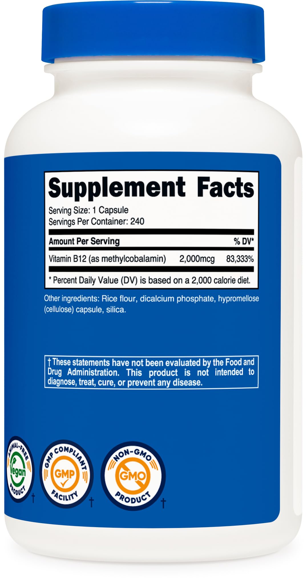 Nutricost Vitamin B12 (Methylcobalamin) 2000mcg, 240 Capsules - Vegetarian Caps, Non-GMO, Gluten Free B12 Supplement