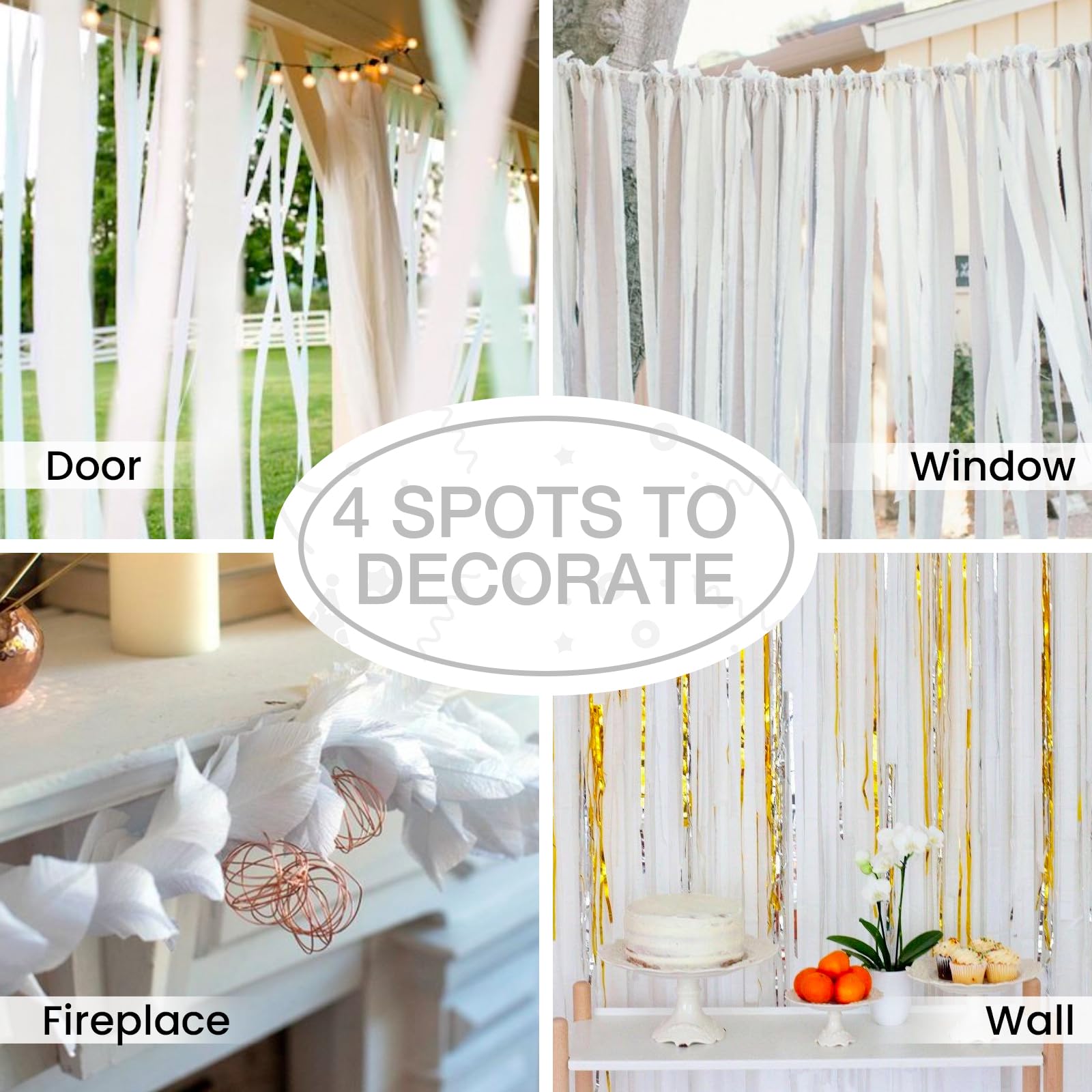 PartyWoo White Crepe Paper Streamers 4pcs 328ft Pack of Pearl White Crepe Paper Streamers for Wedding Graduation Baby Shower Engagement Anniversary Bachelorette Winter Birthday Party Decorations