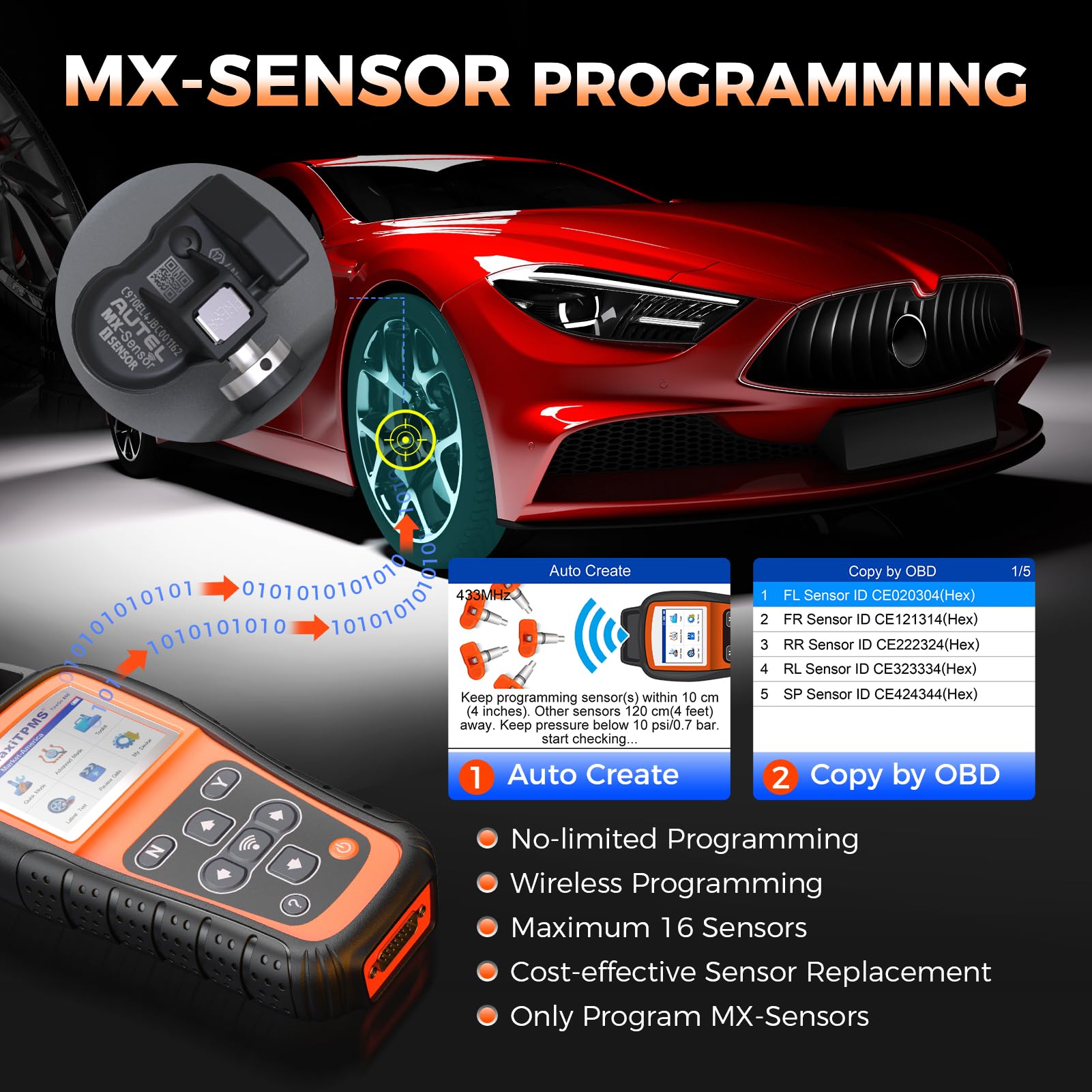 OTOFIX TireGO808 TPMS Relearn Tool,2024 Newest WiFi TPMS Programming Tool, Relearn Activate Diagnostic All TPMS Sensors,Program MX-Sensor(315/433MHz),Lifetime Update