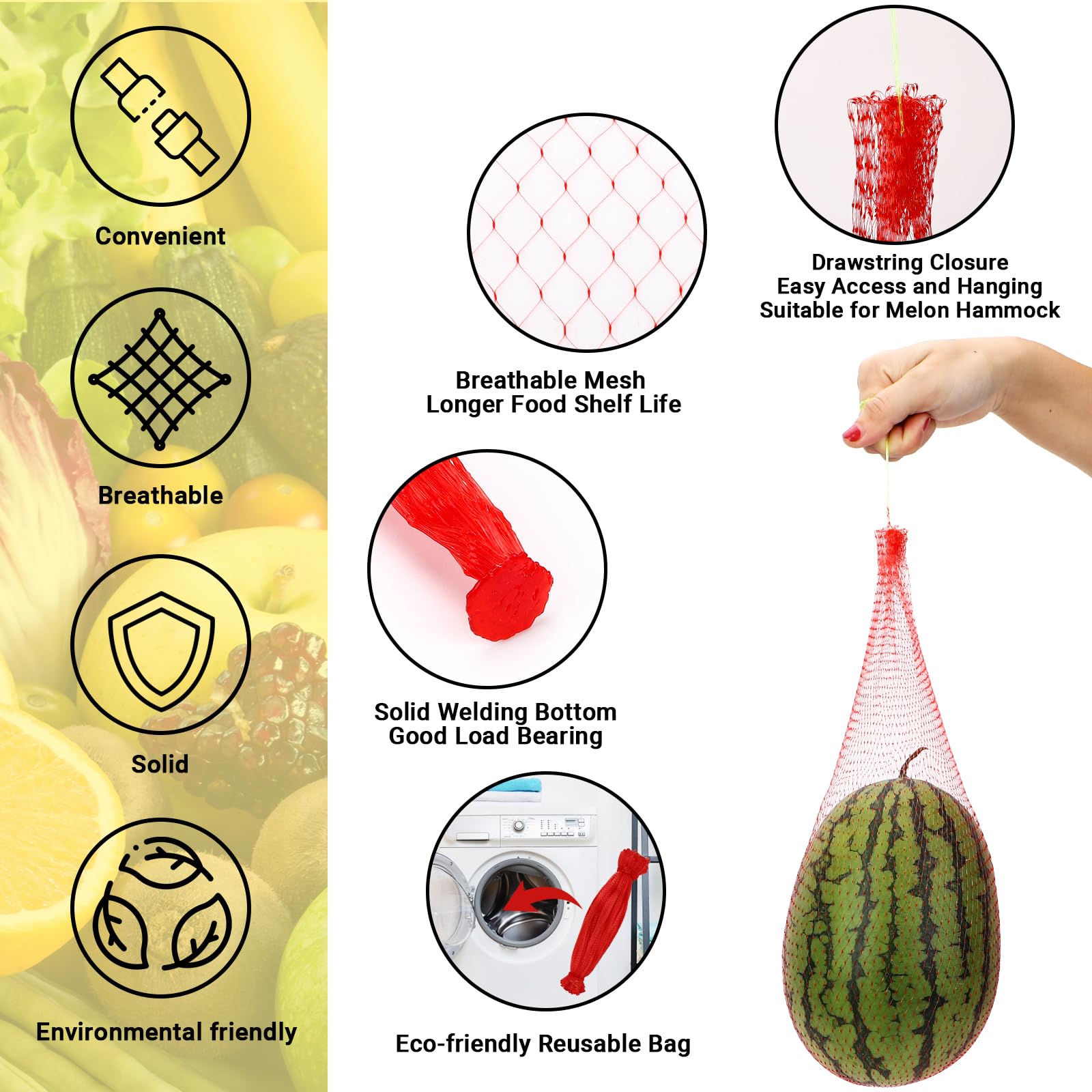 ENPOINT Onions Fresh Bag, 100 Pack Large Melon Hammock for Trellis Mesh Vegetable Bags Reusable Produce Bags Watermelon Nets Melon Cradle for Garden, Honeydew Melon, Cantaloupe, 23.6 inch