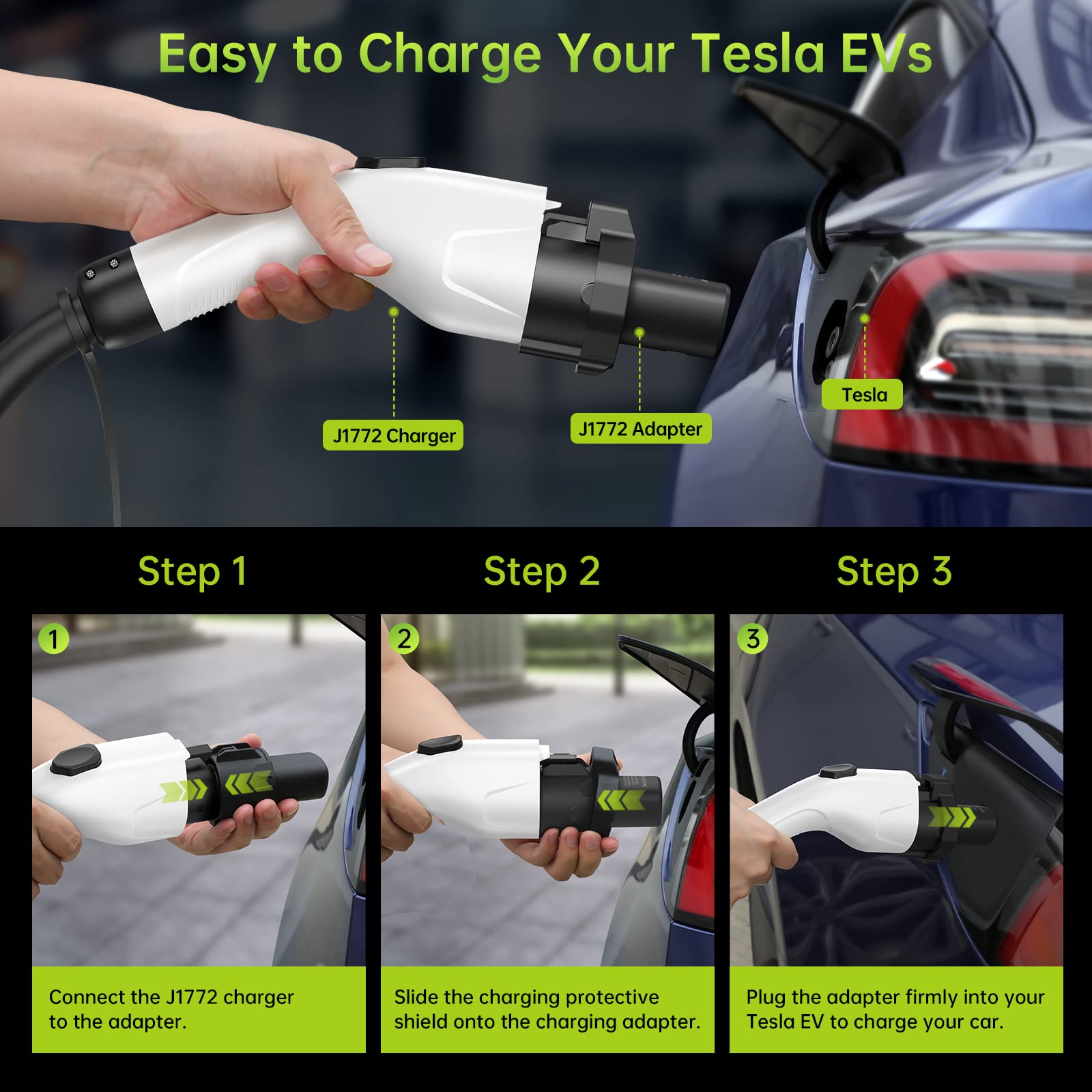 Syncwire J1772 to Tesla Adapter for Easy Charging, 60A/240V AC, SAE J1772 Charger Adapter Compatible with Model 3/Y/S/X, Protective Shield & Portable Storage Pouch Included