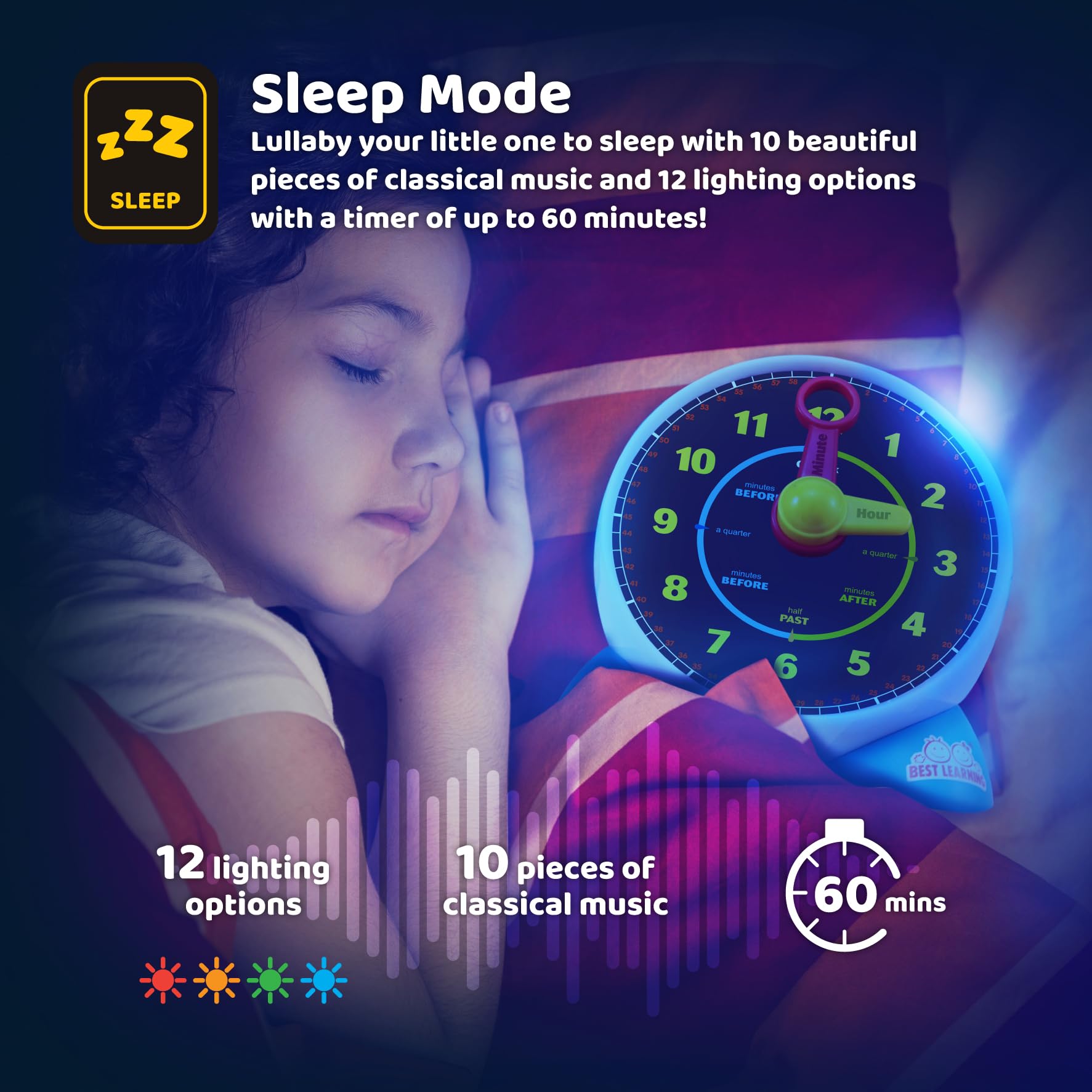 BEST LEARNING Learning Clock - Educational Talking Learn to Tell Time Teaching Toy with Quiz and Music Sleep Mode - Toddlers & Kids Ages 3, 4, 5, 6 Years Old Boy and Girl Birthday Present