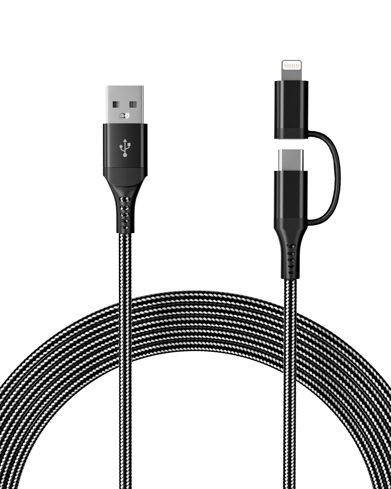 USB to USB C and Lightning Cable 6FT, Nylon Braided iPhone Charging Cable USB C and Lightning Cable 2 in 1 Carplay Cord, for iPhone 15 14 13 12 11 Pro Max Plus 8 X XS XR and Android Phone