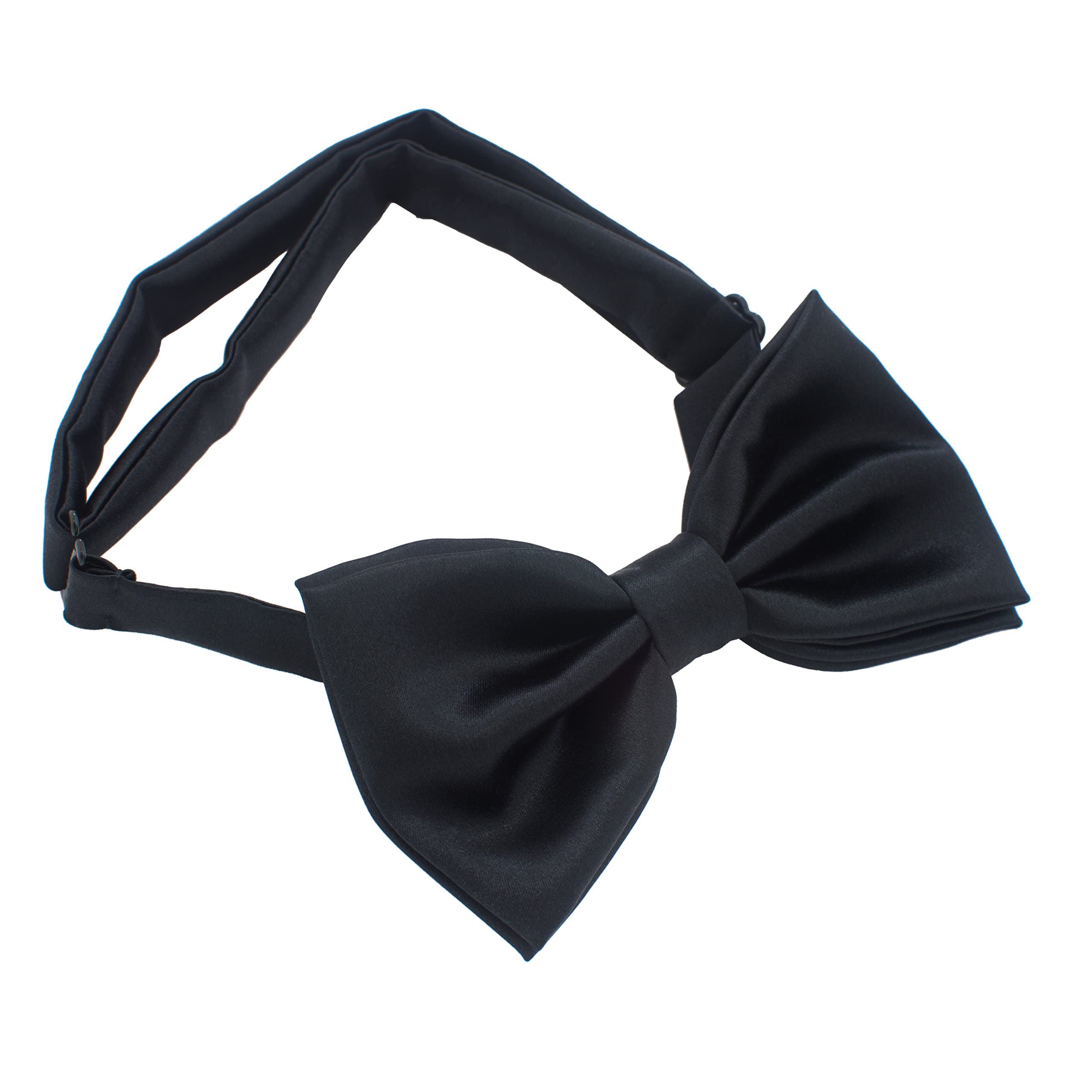 Bow Tie House Real Silk Classic Pre-Tied Bow Tie Formal Solid Tuxedo (Large, Black)