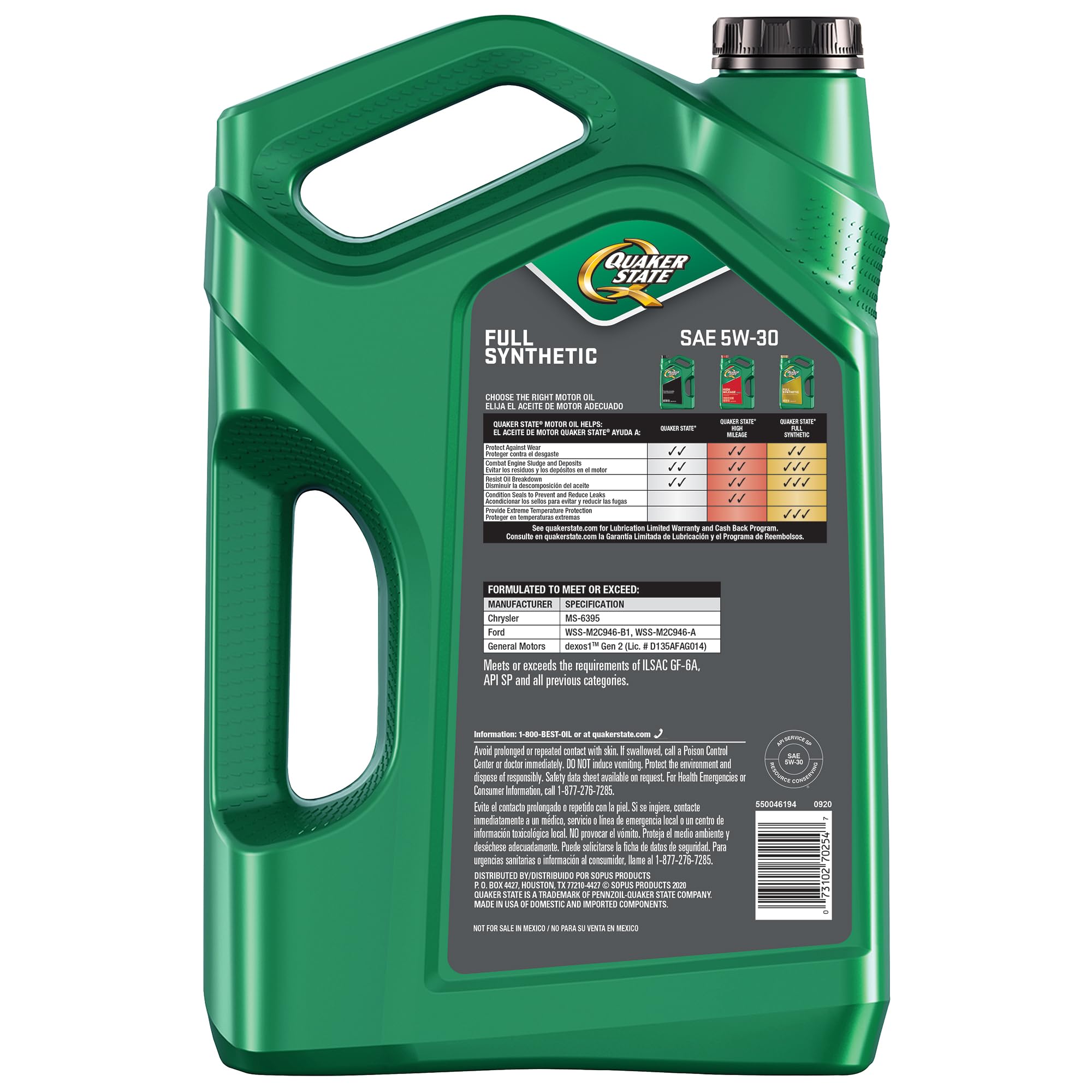 Quaker State Full Synthetic 5W-30 Motor Oil (5-Quart, Single Pack)