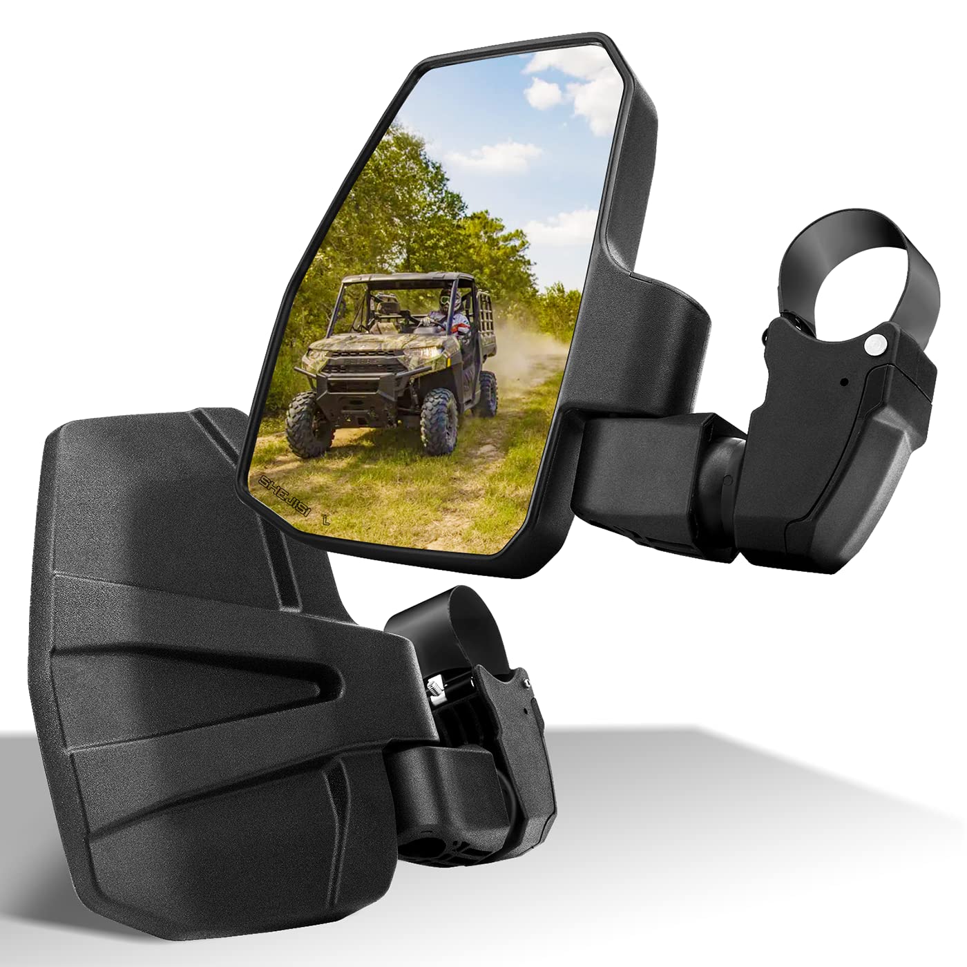 SHEJISI UTV Side Mirrors,You No Longer Need to Adjust by Hand,Innovative Automatic Reset Function,for 1.5"-2.0" Roll Cage,Compatible with Polaris RZR,Can Am Maverick,Honda Pioneer SXS,Kawasaki Mule