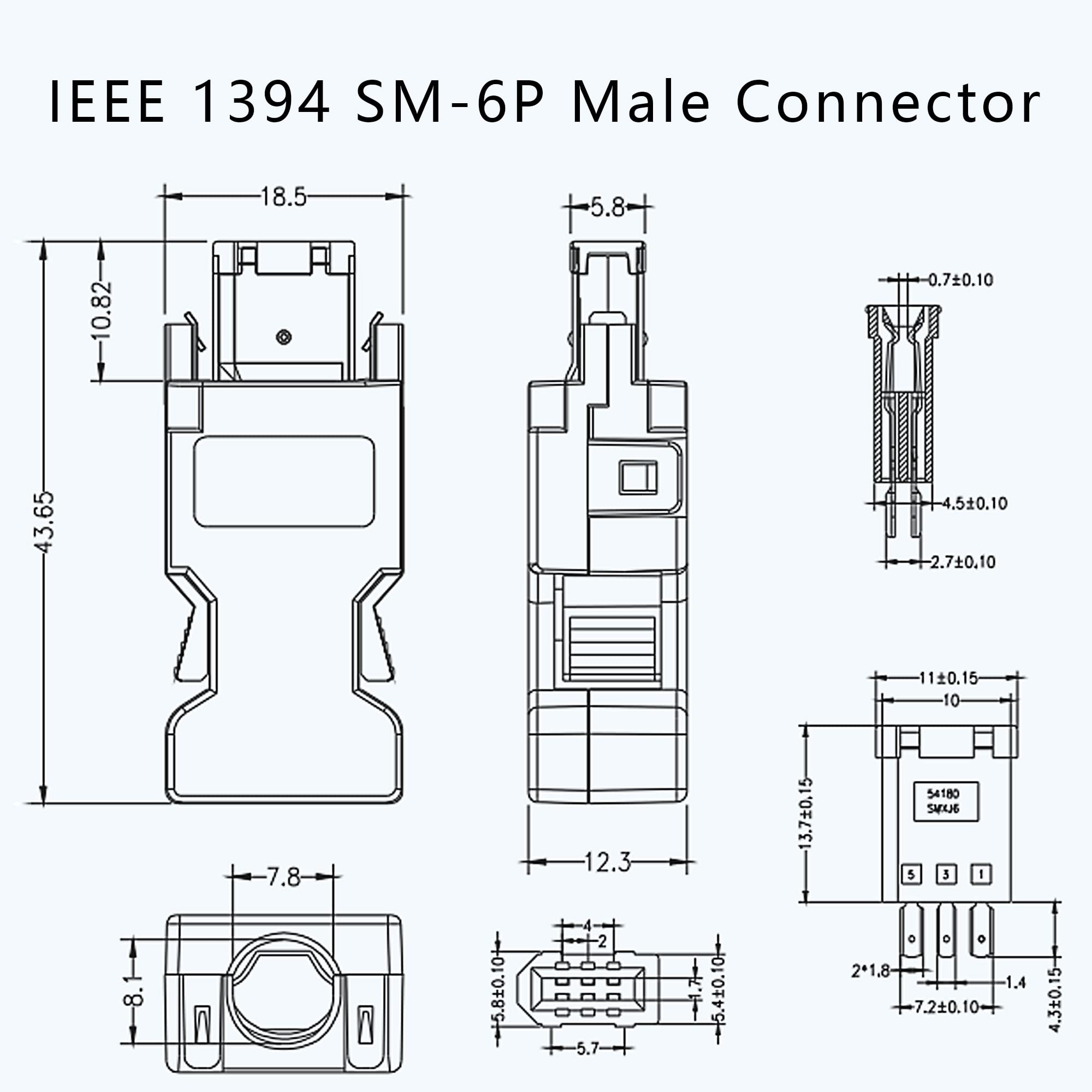 GELRHONR IEEE 1394 SM-6P Plug, 55100-0670 Male Connector JZSP-CMP9-1-E 6-Pin Encoder Plug, Suitable for 54280-0609 Yaskawa Panasonic Servo CN3 Connector