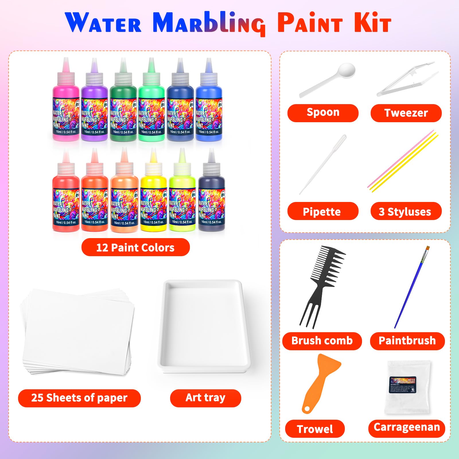 Water Marbling Paint Kit for Kids - Paint Craft Kits 12 Colors Arts and Crafts for Girls & Boys Age 6 7 8 9 10 12 Year Olds Paint Gift Birthday Christmas Thanksgiving Day Activities Toys