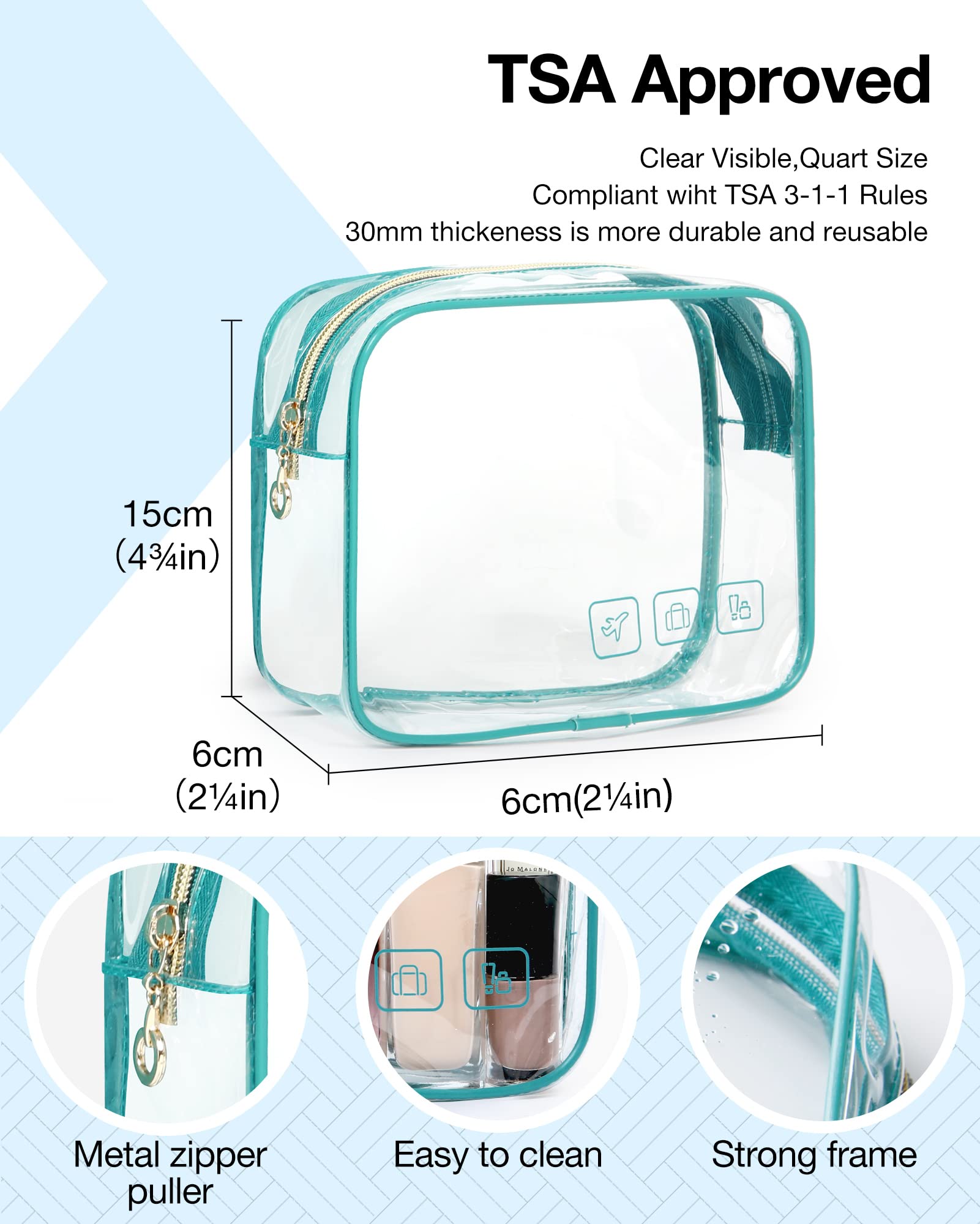 BAGSMART Toiletry Bag Hanging Travel Makeup Organizer with TSA Approved Transparent Cosmetic Bag Makeup Bag for Full Sized Toiletries, Large-Blue