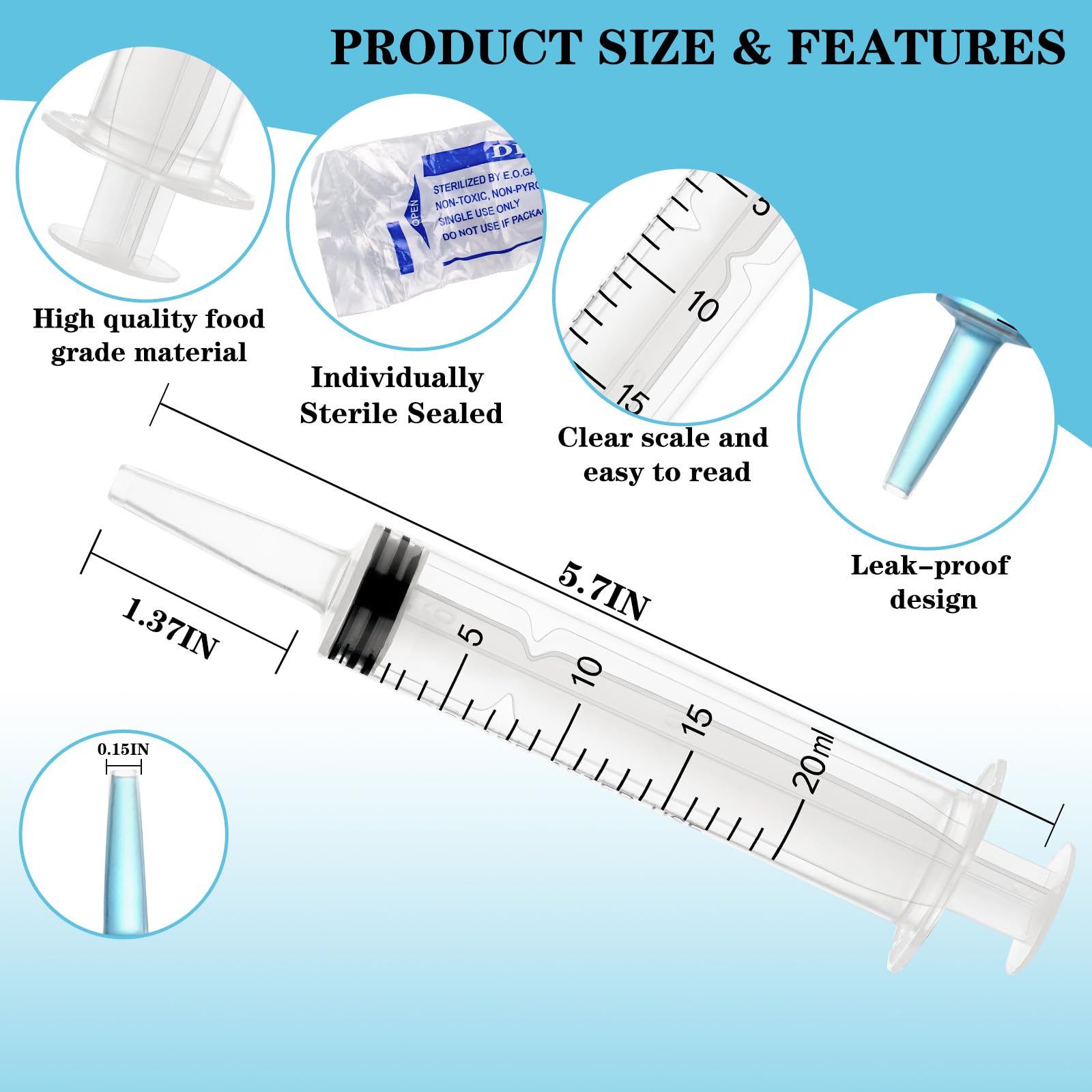 20ml Plastic Syringe with Cap, Syringes without Needle for Liquid, Scientific Labs, Measurement, Pet Feeding ,Ink Refilling ,Oil or Glue Applicator (3 Pack)