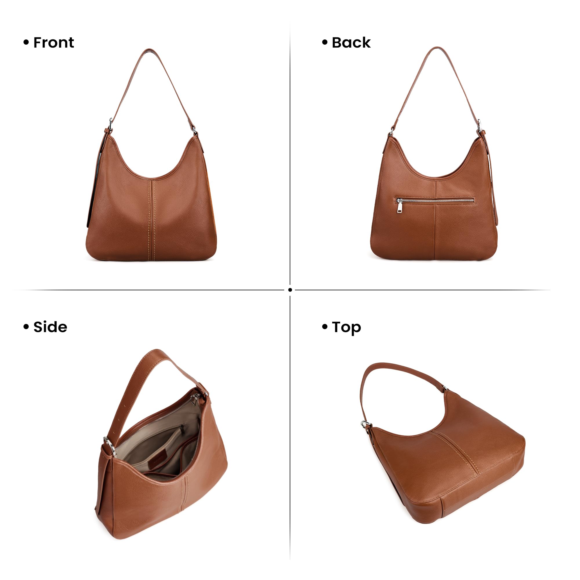 befen Genuine Leather Hobo Bag Purses for Women, Soft Real Leather Women's Shoulder Bag Handbags, Leather Shoulder Hobo Purse Designer Bags for Daily Work Travel (Dark Brown)