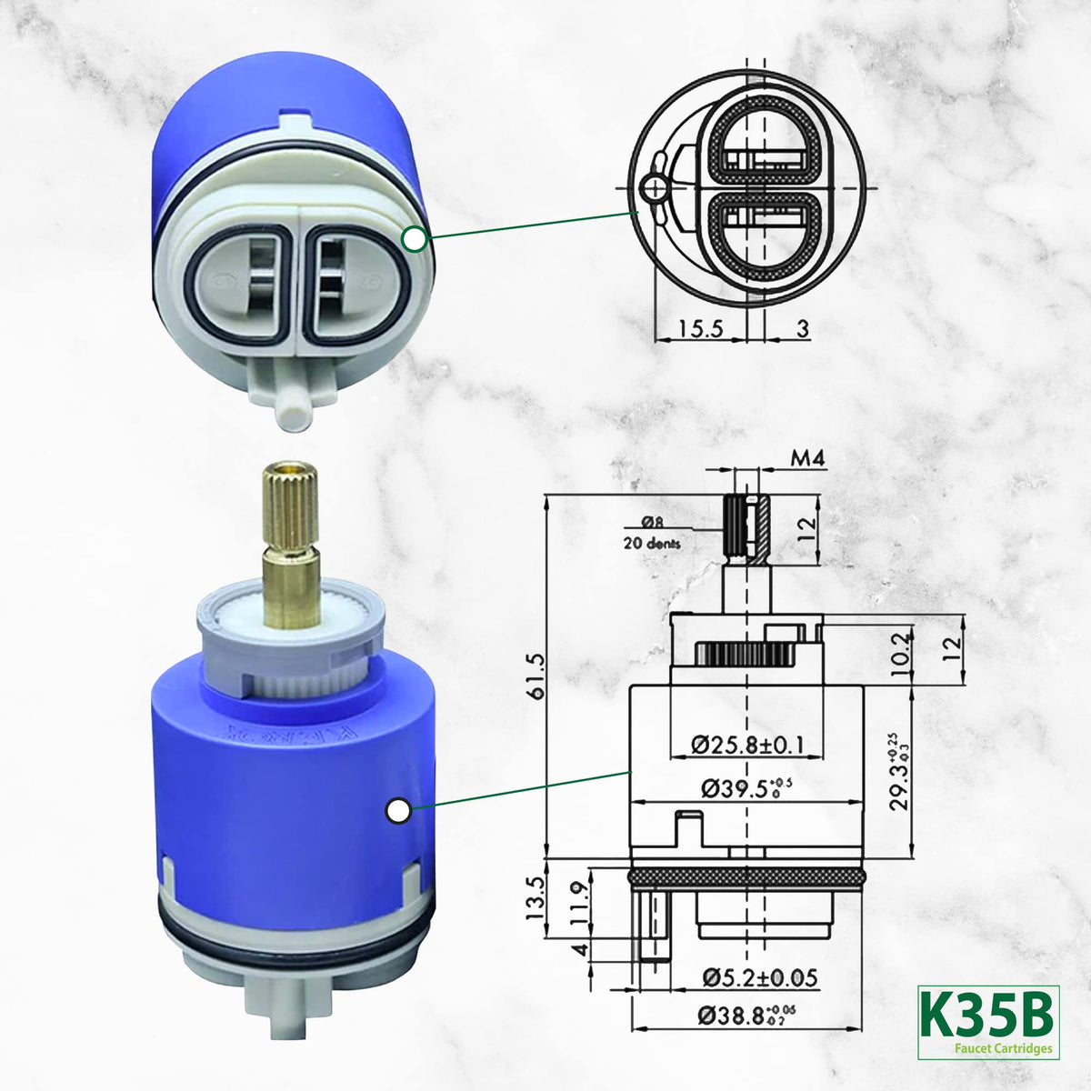 Kerox PBR 40 Faucet Cartridge, Replacement Cartridge Compatible with La Torre, Cascade & Nobili, Single Lever Shower Tub Repair, Tub Faucet Cartridges, Kitchen & Bathroom Faucet Cartridge Replacement