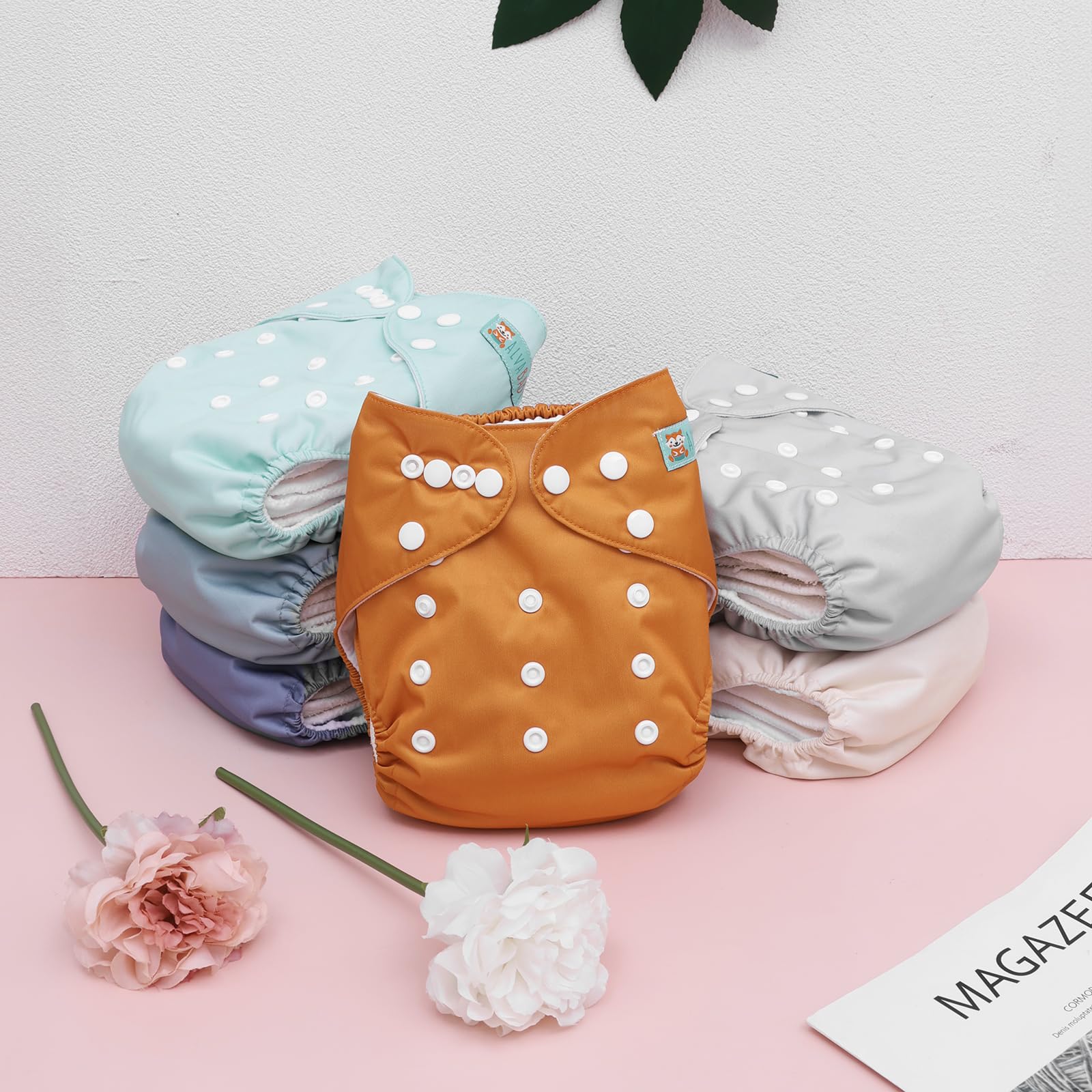ALVABABY Baby Cloth Diaper 6 Pack with 12 Inserts One Size Cloth Diaper Covers Adjustable Washable Reusable for Baby Girls and Boys