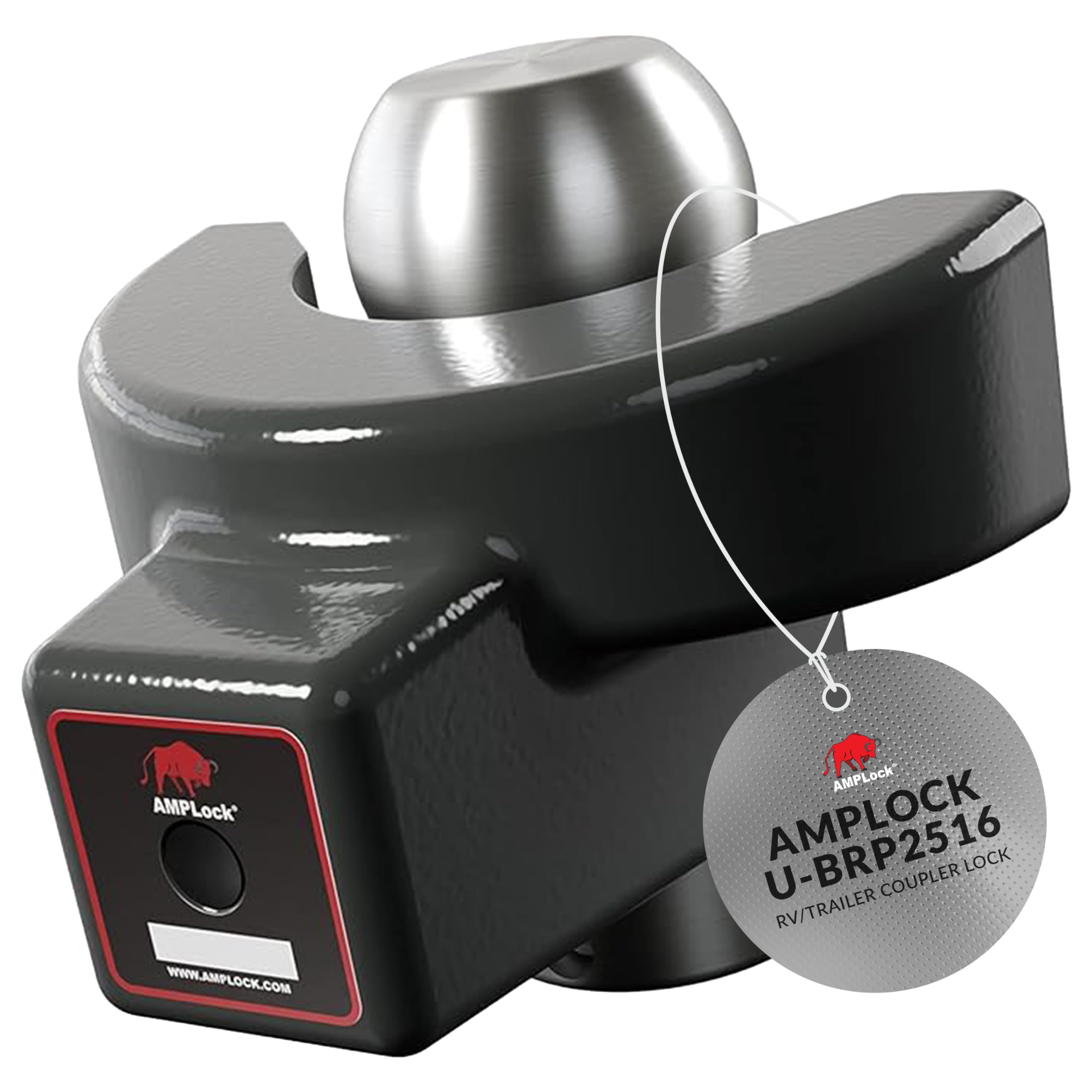 AMPLock - U-BRP2516 Heavy Duty Trailer Coupler Lock, 2 5/16" RV & Trailer Lock, Ball Coupler with Straight Lip, Anti-Theft RV Locks & Trailer Protection with Push and Lock System, Ideal Trailer Locks