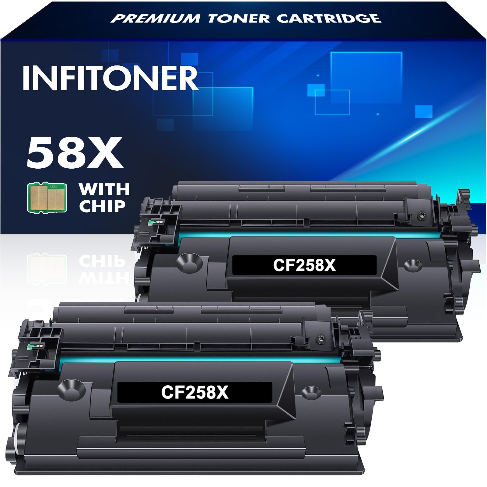 CF258X 58X Toner Cartridge Black: High Yield Replacement for HP 58X CF258X 58A CF258A Compatible with Laserjet MFP M428fdw Pro M404n M404dn M404dw M428fdn M428dw Printer Ink 2-Pack with Chip