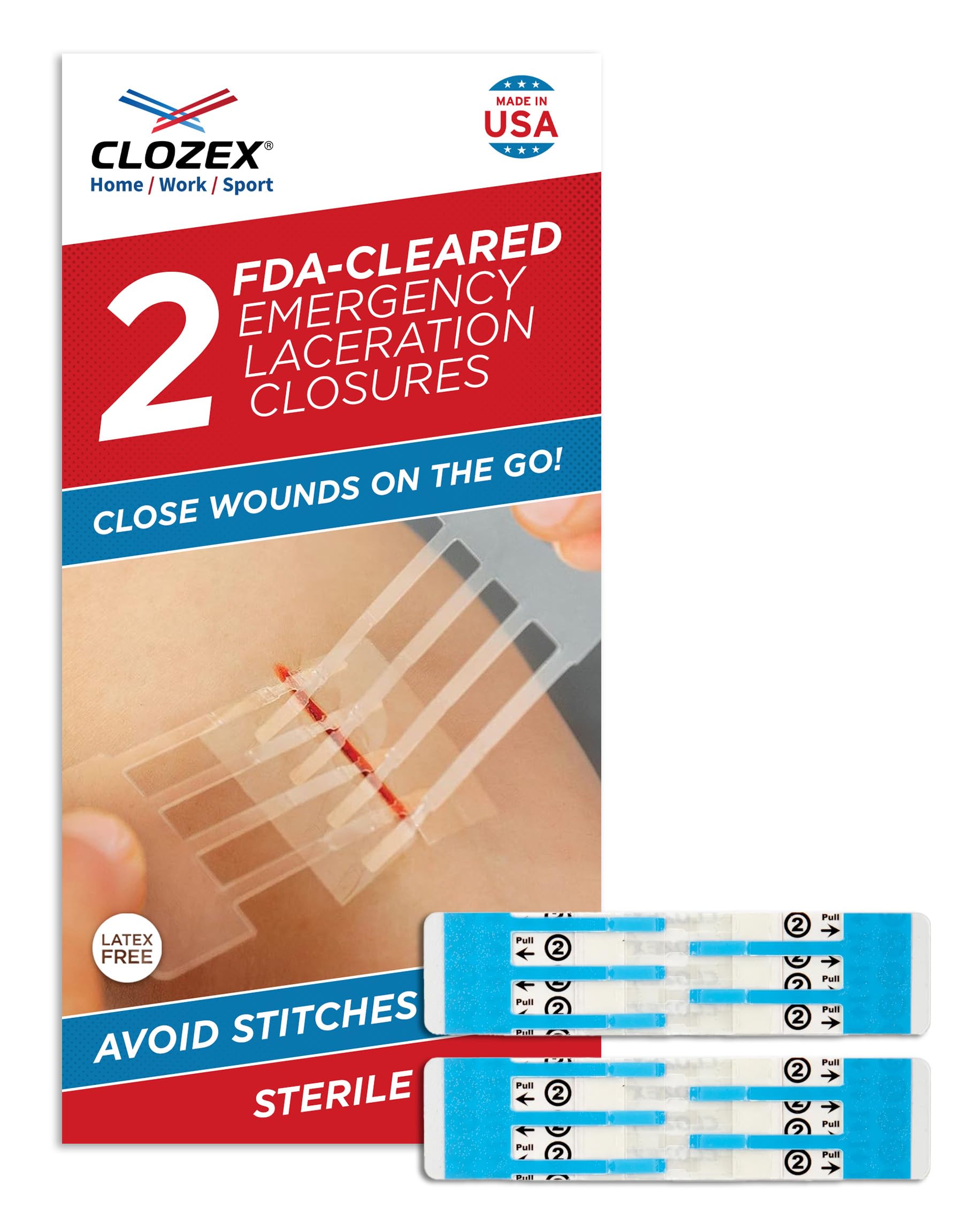 Clozex Emergency Laceration Closures - Repair Wounds Without Stitches. FDA Cleared Skin Closure Device for 2 Individual Wounds Or Combine for Total Length of 2 Inches. Life Happens, Be Ready!