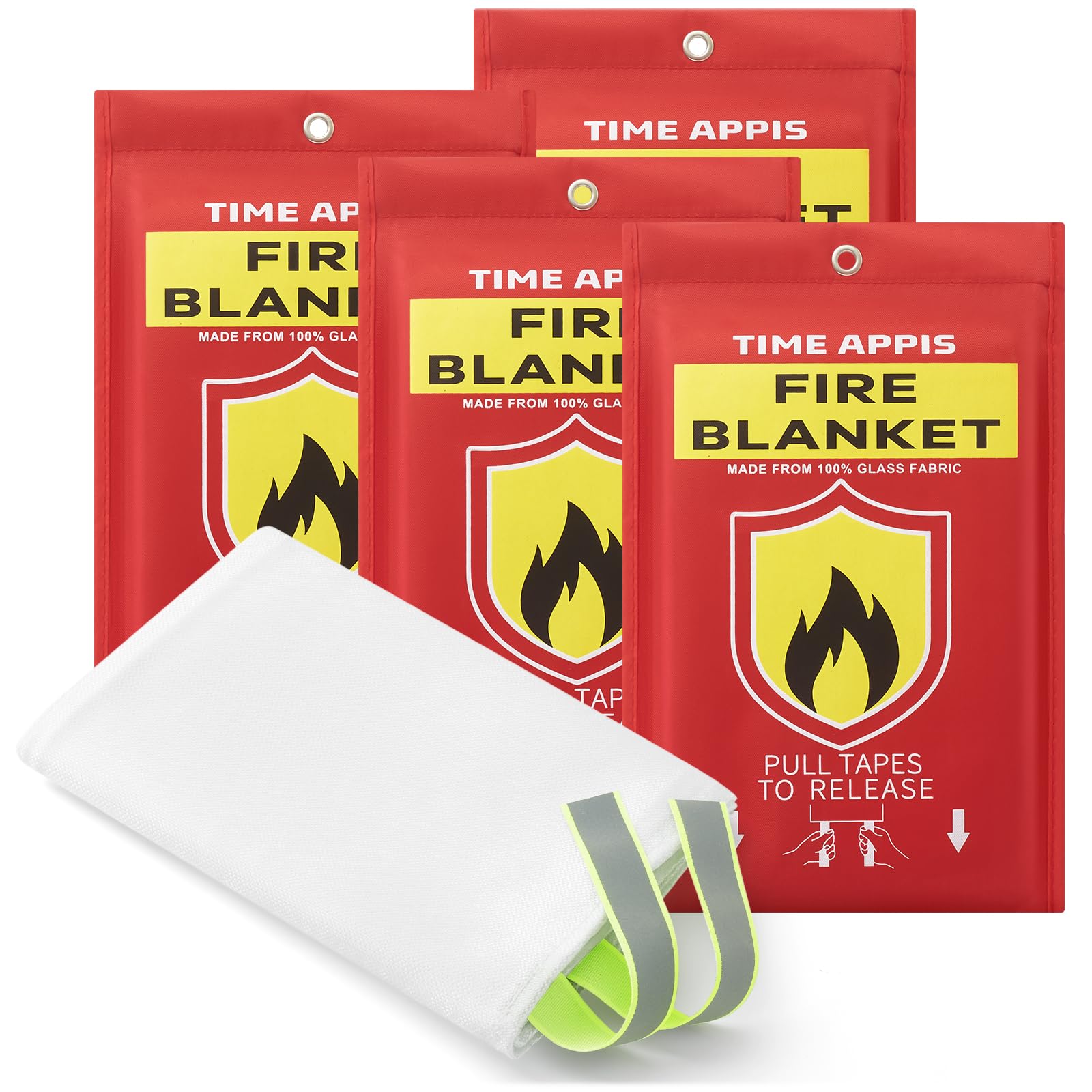 TIME APPIS 4 Pack Fire Blanket, 40''x40'' Emergency Fireproof Blankets for Home and Kitchen, with Reflective Strips Heavy Duty Fiberglass Insulation Fireblanket, Emergency Survival Safety