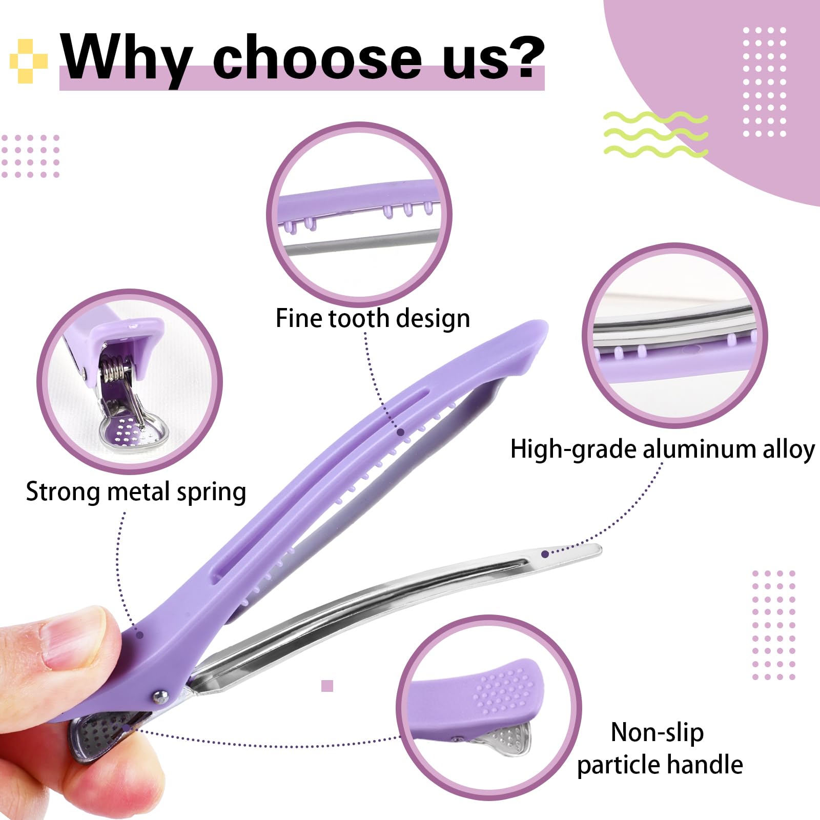 12 Pcs Hair Clips for Women Styling with Silicone Band, Professional No Crease Duck Billed Hair Roller Clips for Sectioning, Large Salon Hair Cutting Clip for Thick and Thin Hair