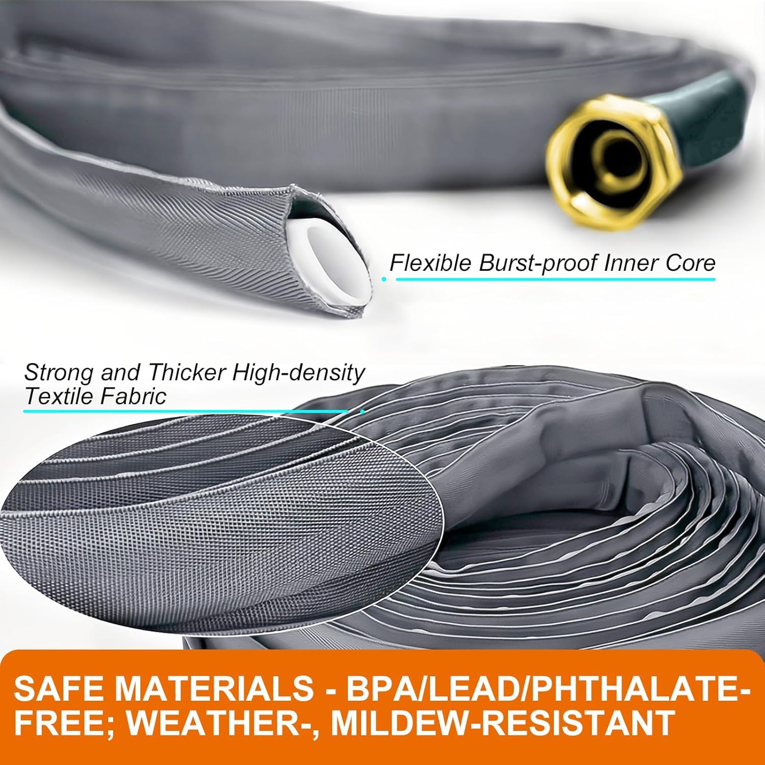 GUKOK 2024 Upgraded Non-Expanding Garden Hose 50ft,Flexible Ultra-Light Water Hose, Burst-Resistant, Lead-Free, Anti-Kink, High-Pressure, Ideal for All-Season Use