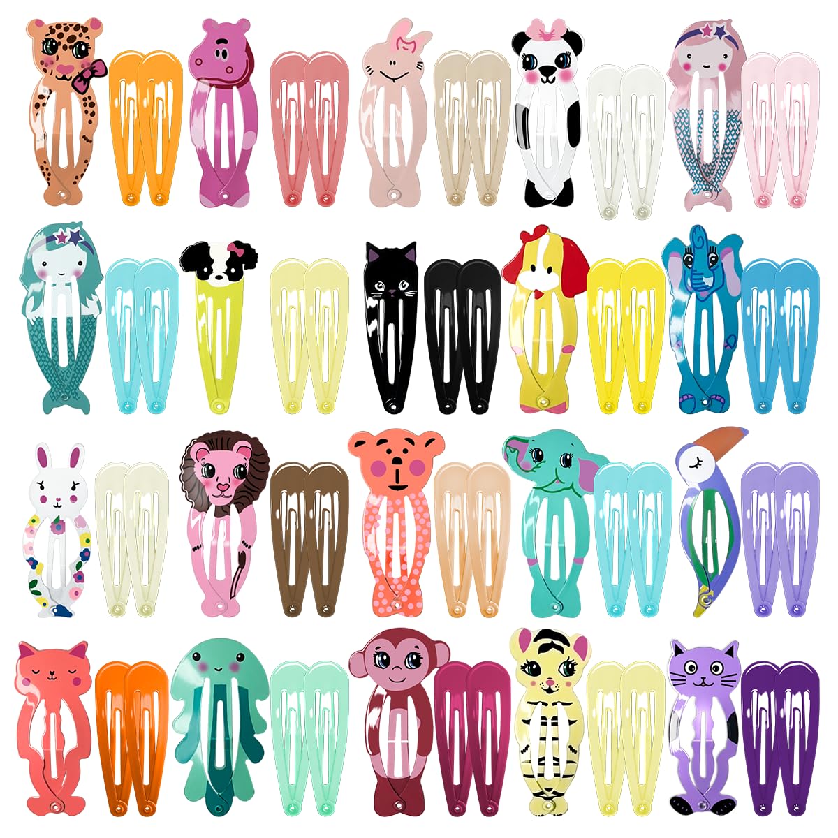 60 Pcs Hair Clips for Girls,Cute Cartoon Animal Shaped Children's Hair Accessories with Elastic Non Slip Metal Hair Bows(Snap Barrettes for Kids Teens Women)