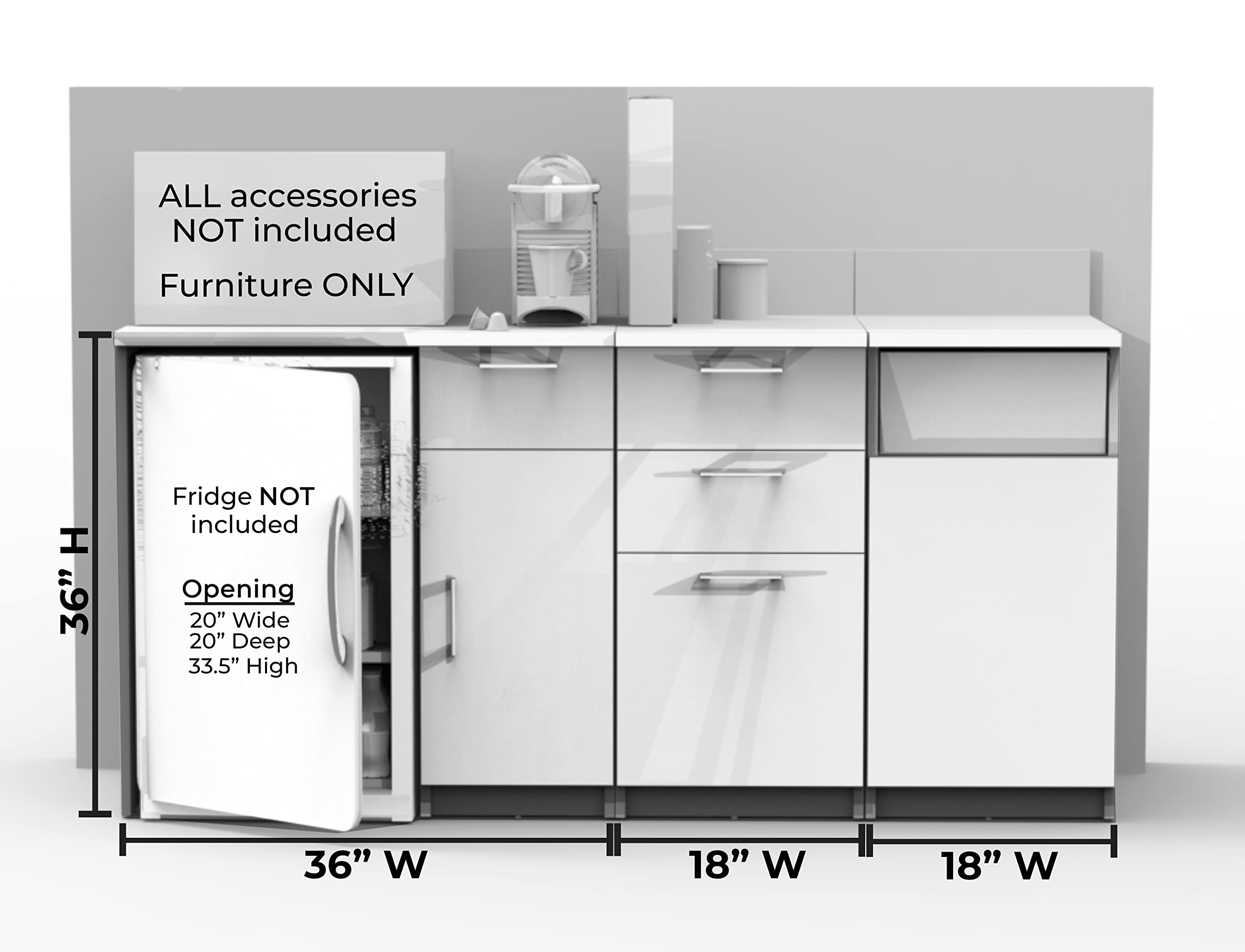 BREAKtime Coffee Break Lunch Room Furniture Buffet Color Espresso - Factory Assembled (NOT RTA) Furniture Items ONLY. Model 6296 3 Piece Group 72 inch Width