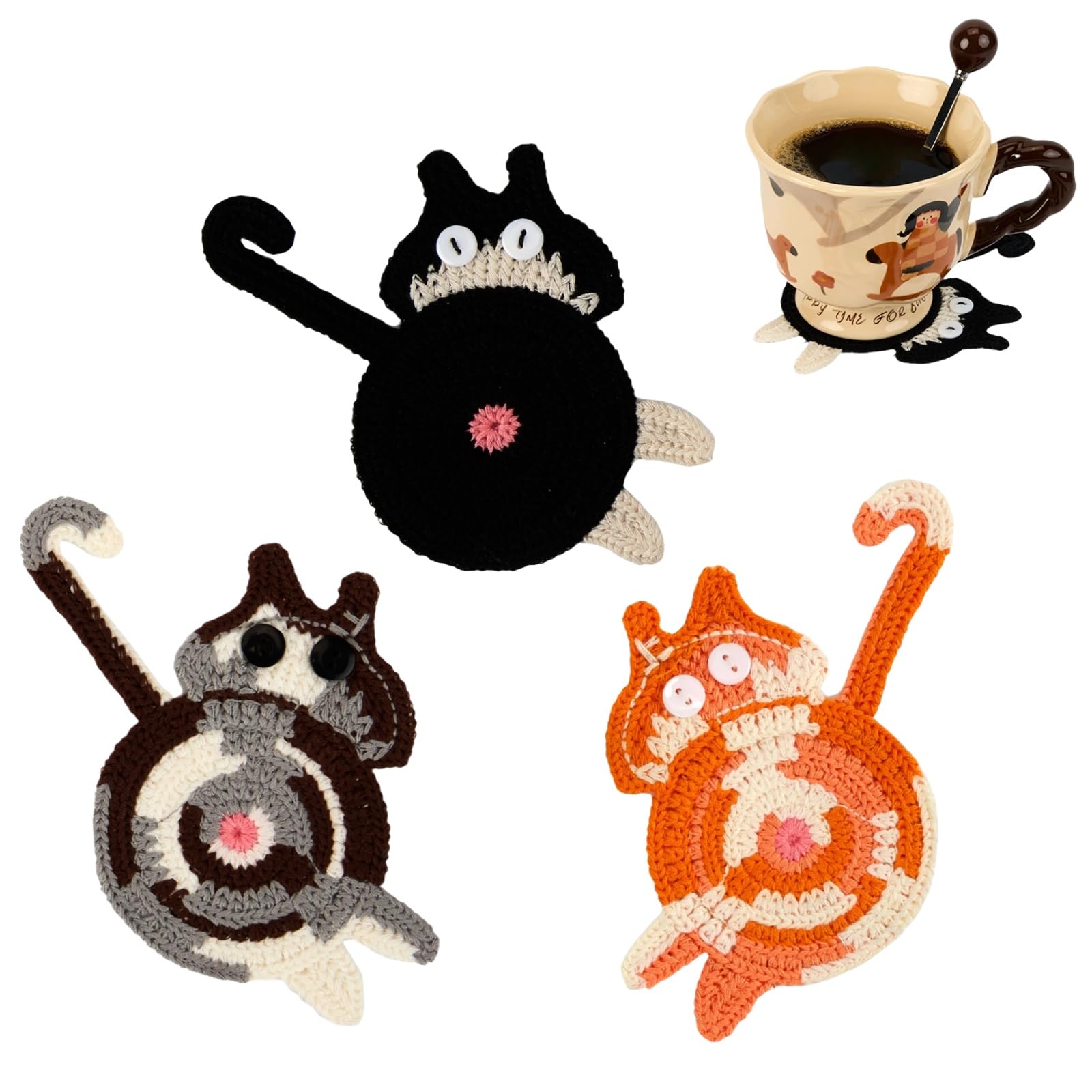 Drink Coaster | Cat Gifts for Cat Lovers,Fun Woven Creative Coasters,Cute Coffee Coaster for Home Decor Tabletop Protection Suitable for Kinds Cups (3PC)