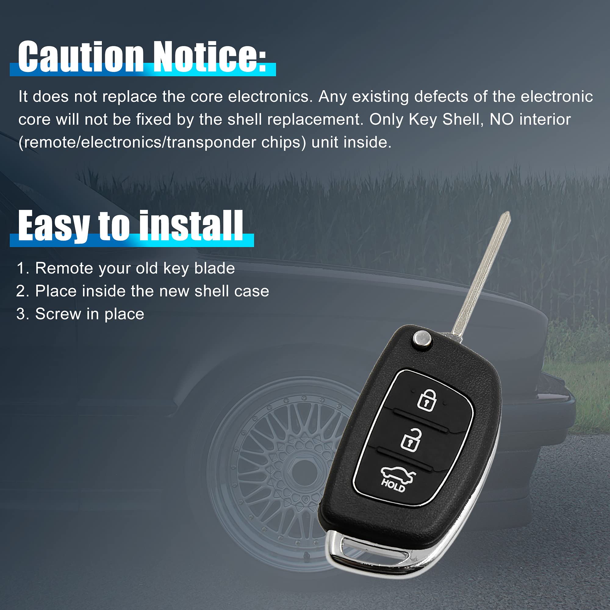 uxcell 3 Buttons Flip Folding Uncut Key Shell Remote Control Fob Clicker Case Replacement for Hyundai Santa Fe 2013 2015