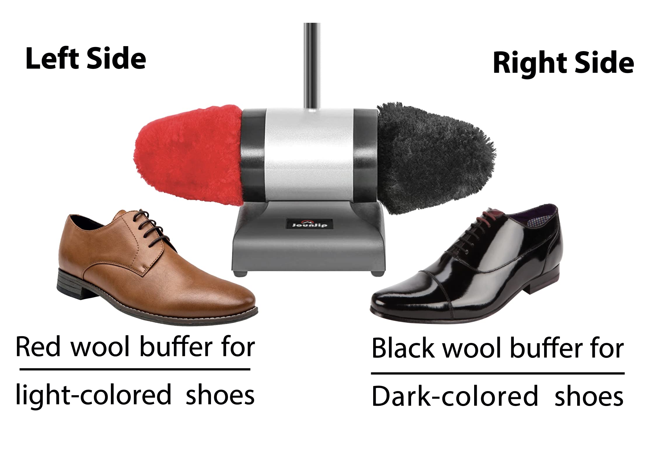 JOUNJIP Electric Shoe Shine Polisher - Deluxe Kit with 4 Buffer Covers - 100% Natural Lamb Wool