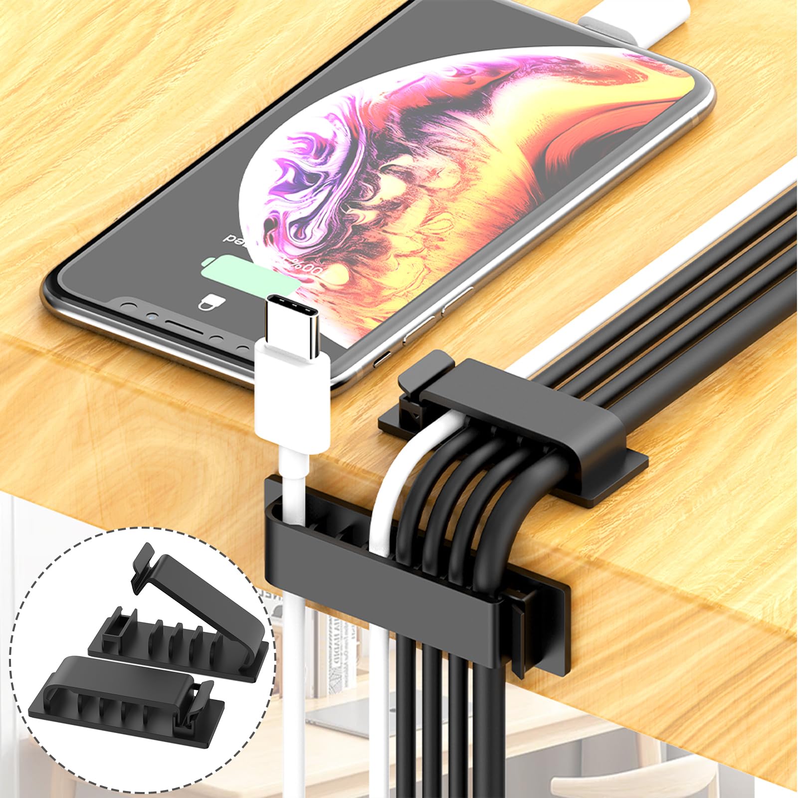 ELII 327 PCS Cable Management Kit 4 Cable Cable Sleeves,65 Cable Clips with 13Cord Holders,25 Roll Cable Organizer Straps,200 Fastening Cable Ties,20 Cable Zip Tie Mounts for Computer (Black)