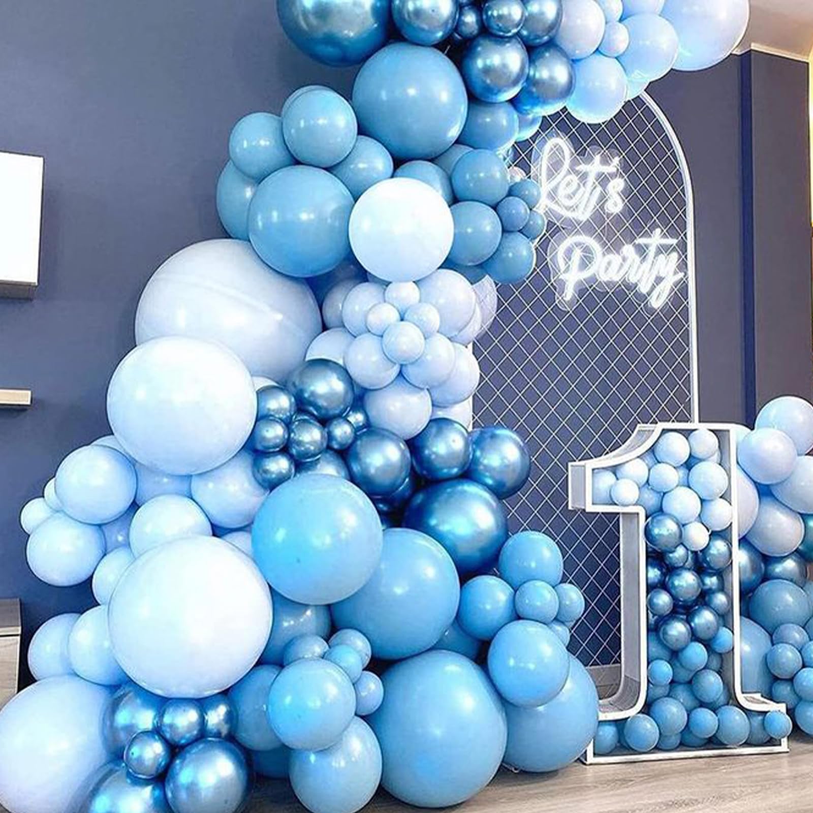 PartyWoo Blue and Silver Balloons 65pcs 12 Inch Light Pastel Baby Metallic Pearl Blue Metallic Chrome Silver Confetti Balloons for Gender Reveal Wedding Baby Shower Birthday Party Decorations