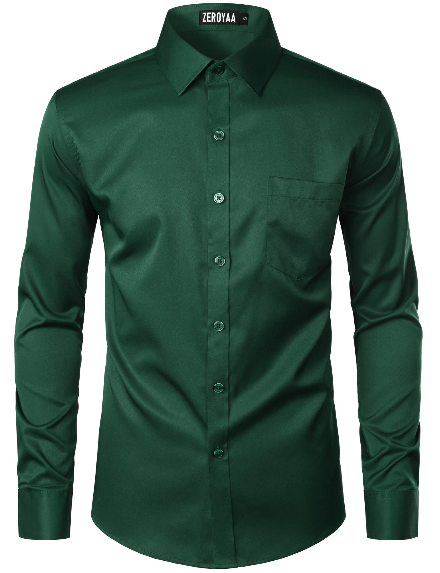 ZEROYAA Men's Urban Stylish Casual Business Slim Fit Long Sleeve Button Up Dress Shirt with Pocket ZLCL29-Dark Green X-Large