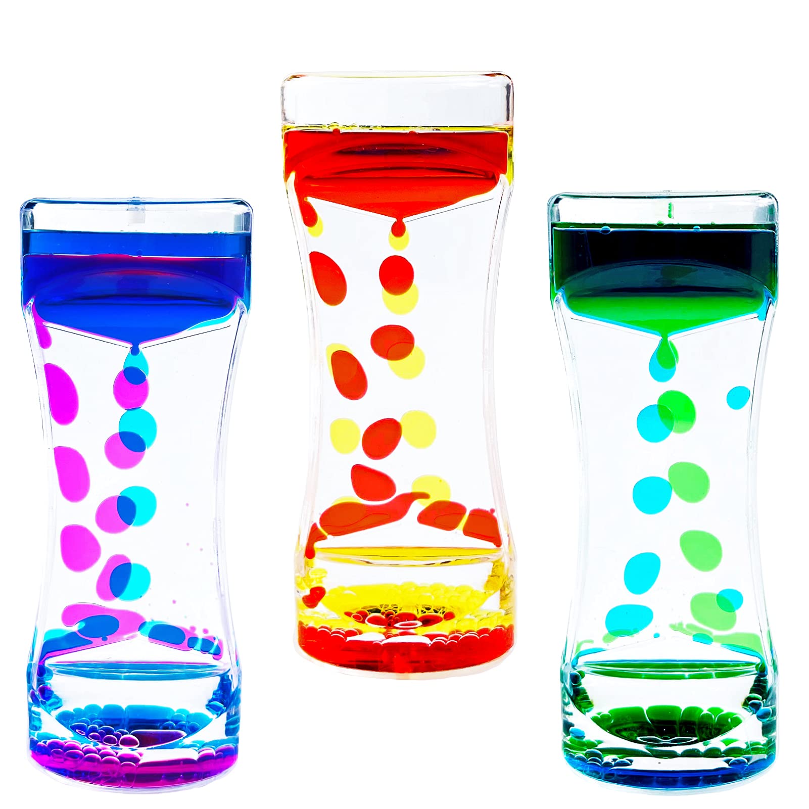 Liquid Motion Bubbler Timer for Adults 3 Pack Colorful Hourglass Timer, Sensory Fidget for Relaxation, Stress Relief and Anxiety Relief, Relaxing, Autism, Blue Green Pink