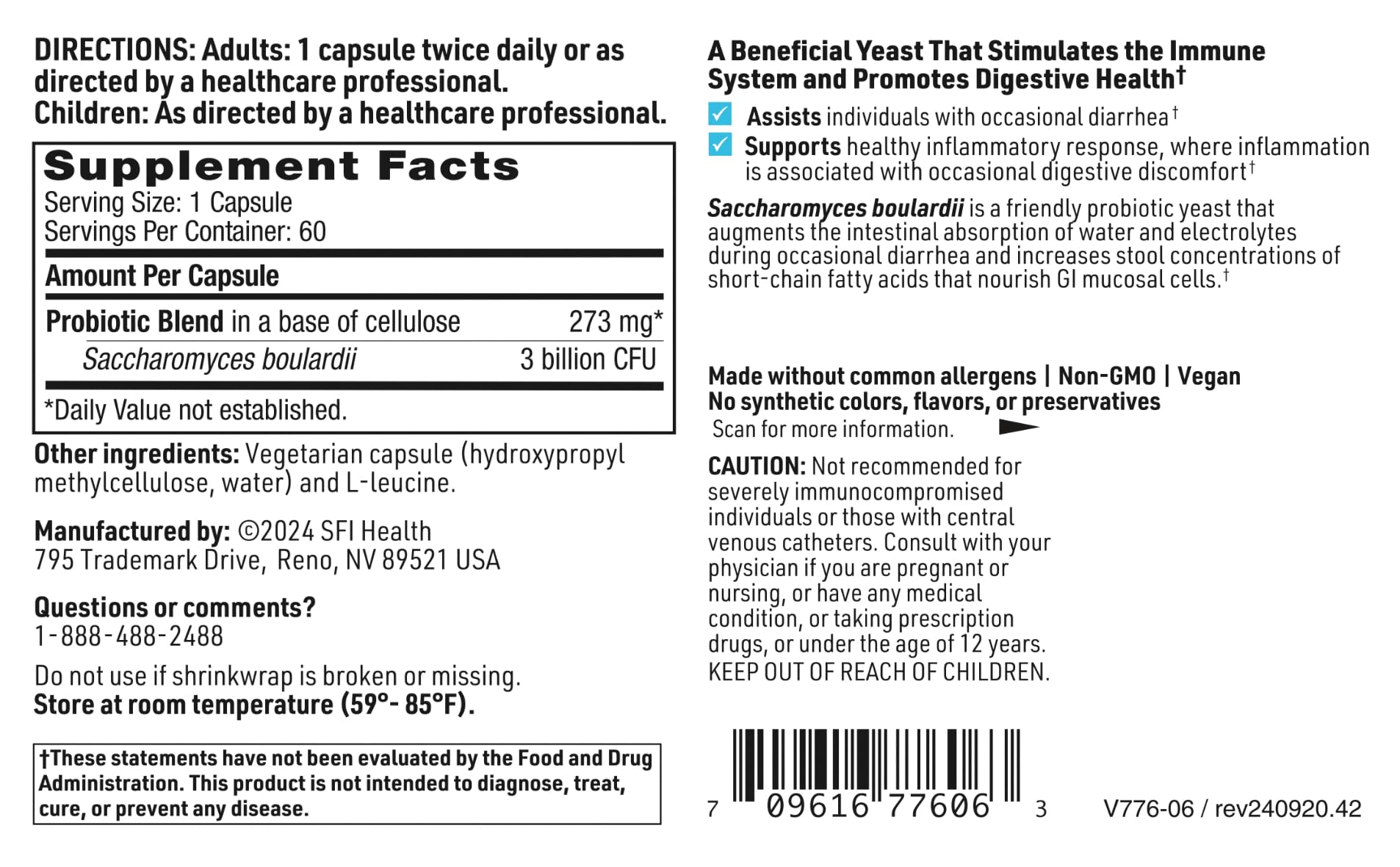 Klaire Labs SFI Health Ther-Biotic Saccharomyces Boulardii Probiotics for Women & Men - S Boulardii Probiotics for Digestive Health & Immune Support - Supports Healthy Intestinal Flora (60 Capsules)
