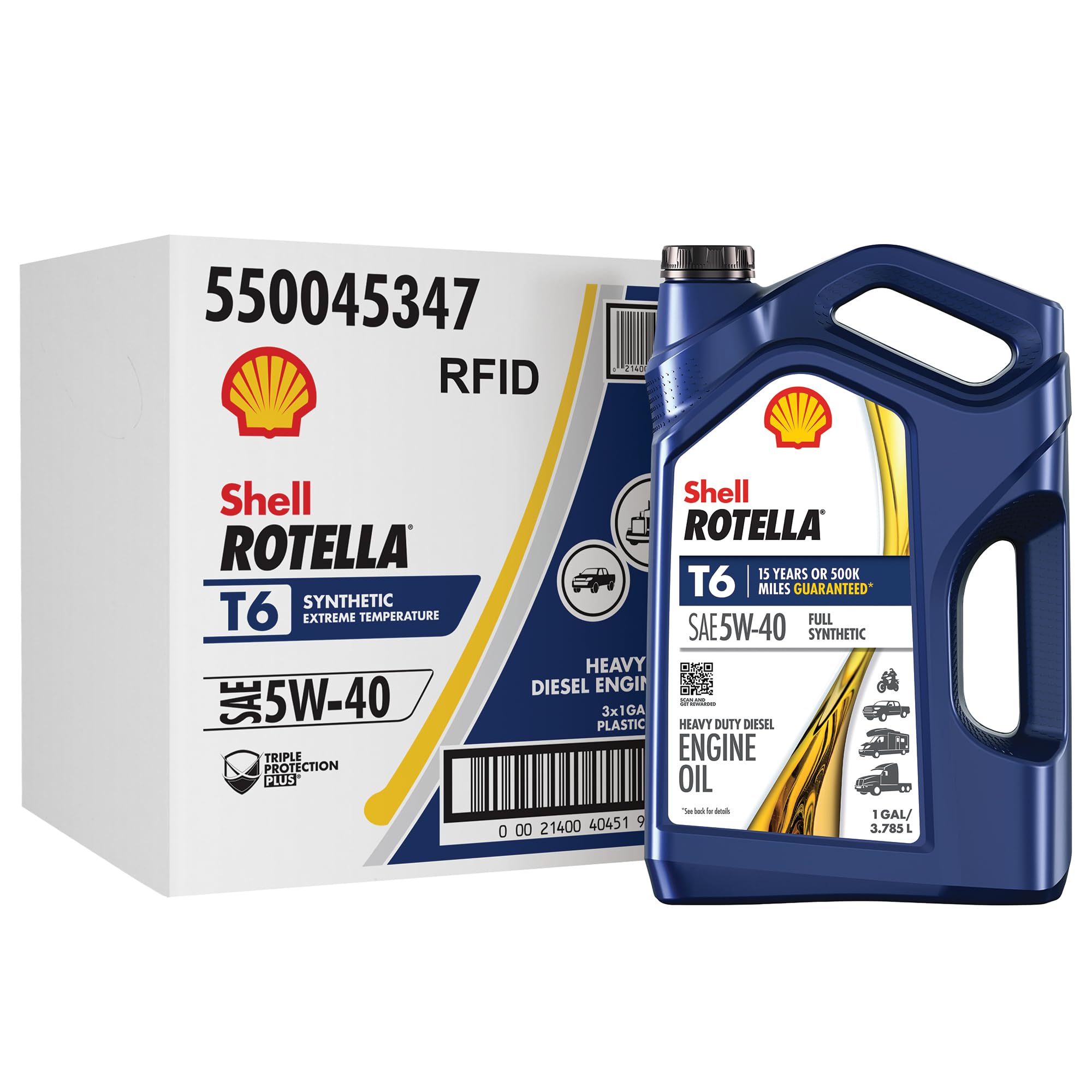 Shell Rotella T6 5W-40 Diesel Engine Oil, 1 Gallon (Case of 3)