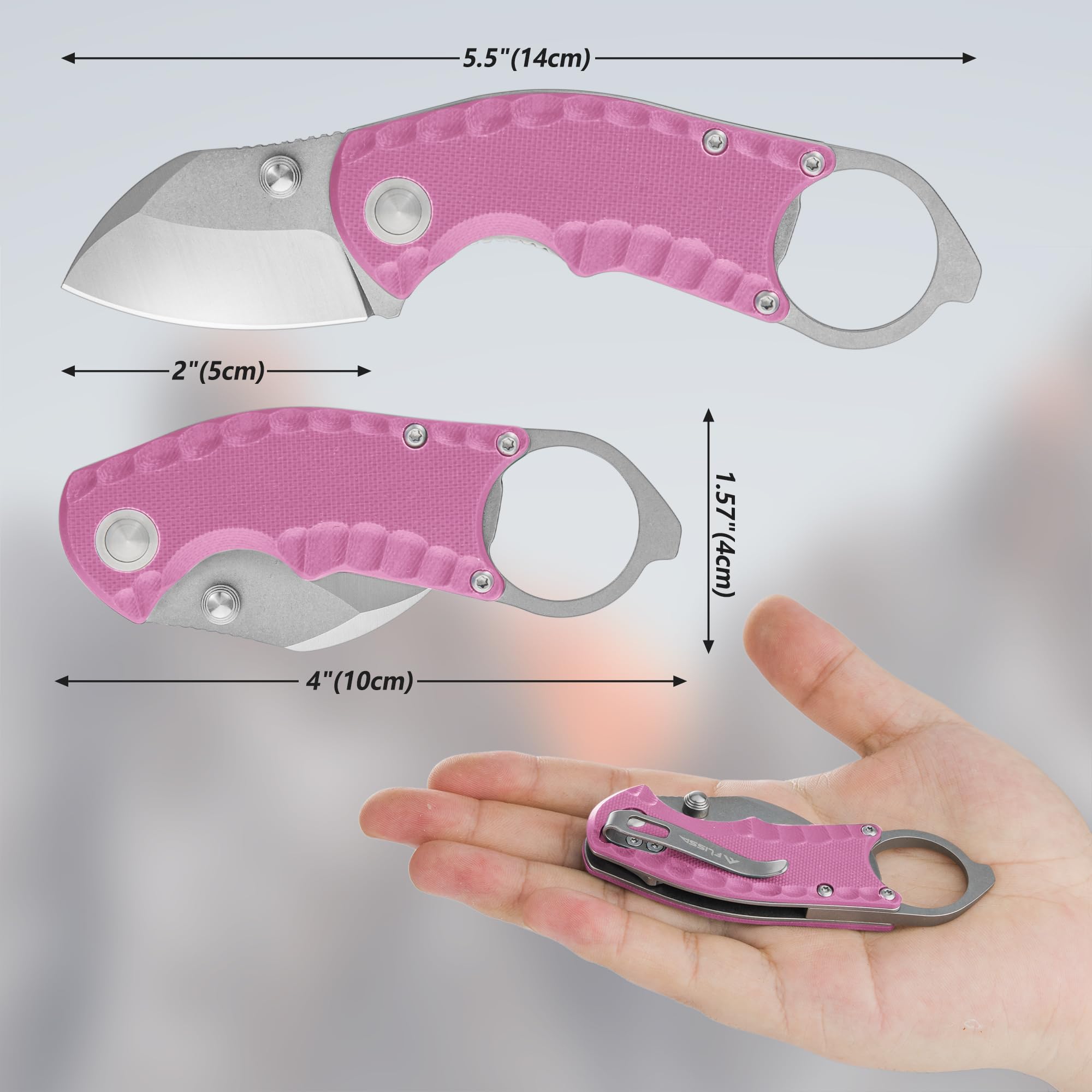 FLISSA 4" Small Folding Pocket Knife, Lightweight Utility Knife, Pink G10 Handle, EDC Pocket Knife with 8Cr13MoV Steel Blade, Carry Pocket Clip, Bottle Opener and Flat Head Screwdriver, Liner Lock