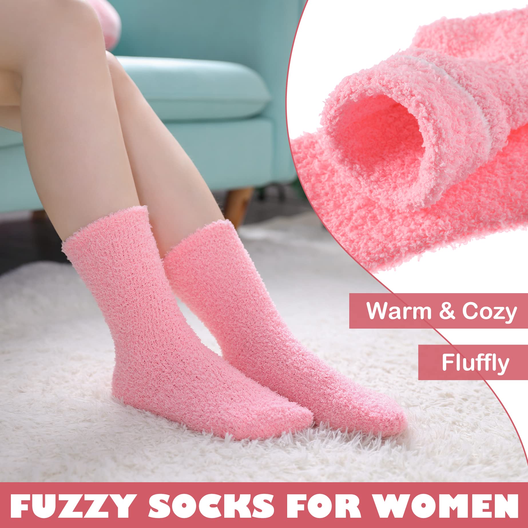 LINEMIN Womens Fuzzy Socks Cozy Fluffy Winter Warm Slipper Socks Microfiber Soft Home Sleeping Socks (5 Pack Soild Color B)