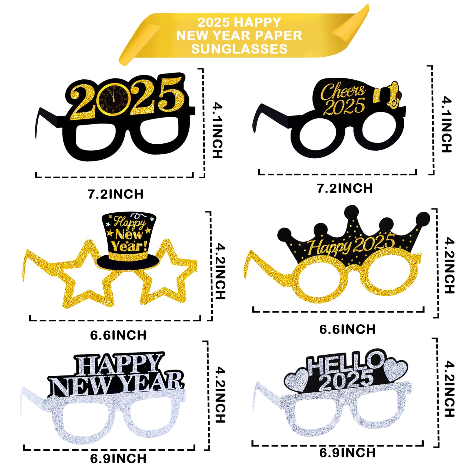 Malhaii 12Pcs Happy New Year Eyeglasses Decorations, 2025 New Year Party Glasses Party Favors for New Year's Eve Party Decorations Celebration Adults Kids, New Years Eve Party Supplies 2025