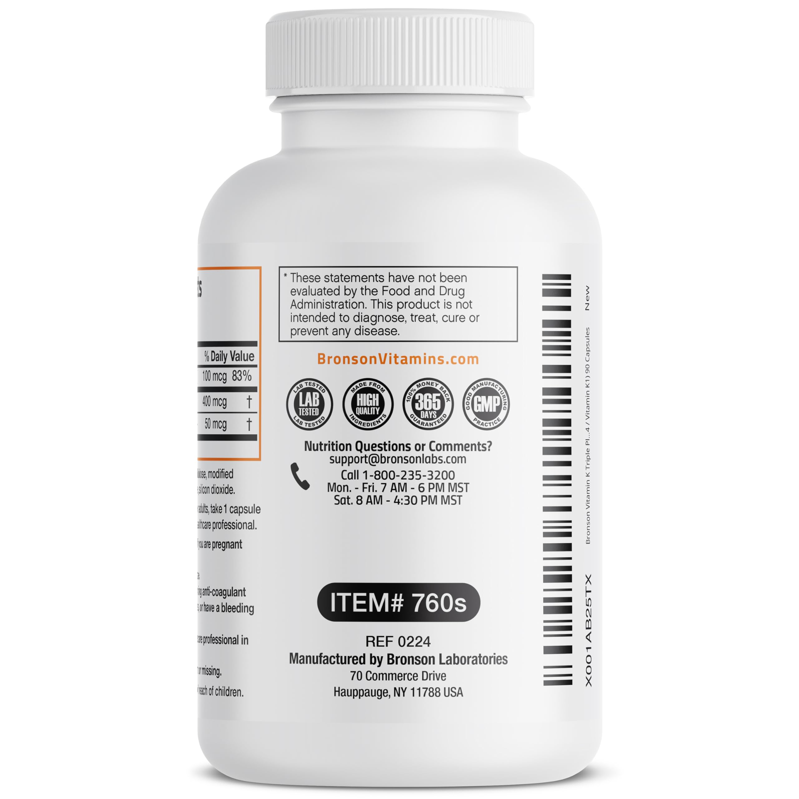 Bronson Vitamin K Triple Play (Vitamin K2 MK7 / Vitamin K2 MK4 / Vitamin K1) Full Spectrum Complex Vitamin K Supplement, 90 Capsules