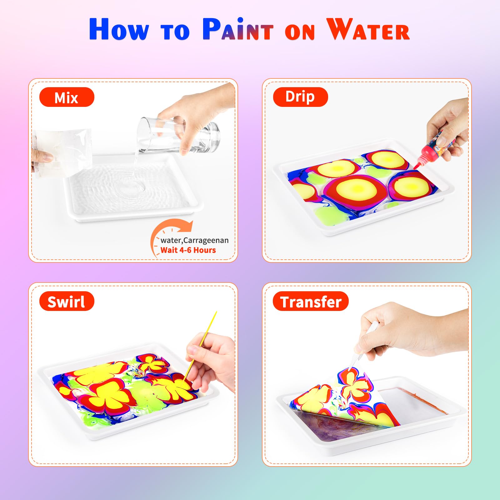 Water Marbling Paint Kit for Kids - Paint Craft Kits 12 Colors Arts and Crafts for Girls & Boys Age 6 7 8 9 10 12 Year Olds Paint Gift Birthday Christmas Thanksgiving Day Activities Toys