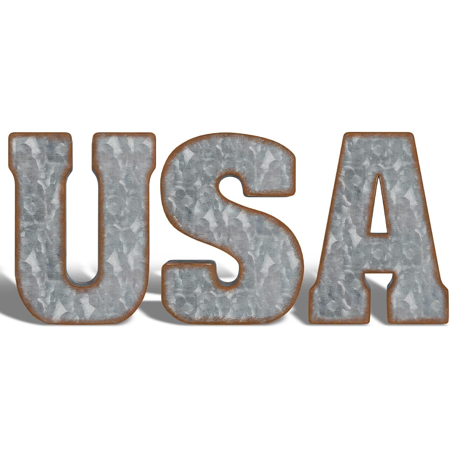 CraftyCrocodile Galvanized Metal Letters for Wall Decor - 3D Phrase USA for Hanging or Freestanding - Unique Blend of Rustic, Vintage, Western, and Industrial Styles, Bundle